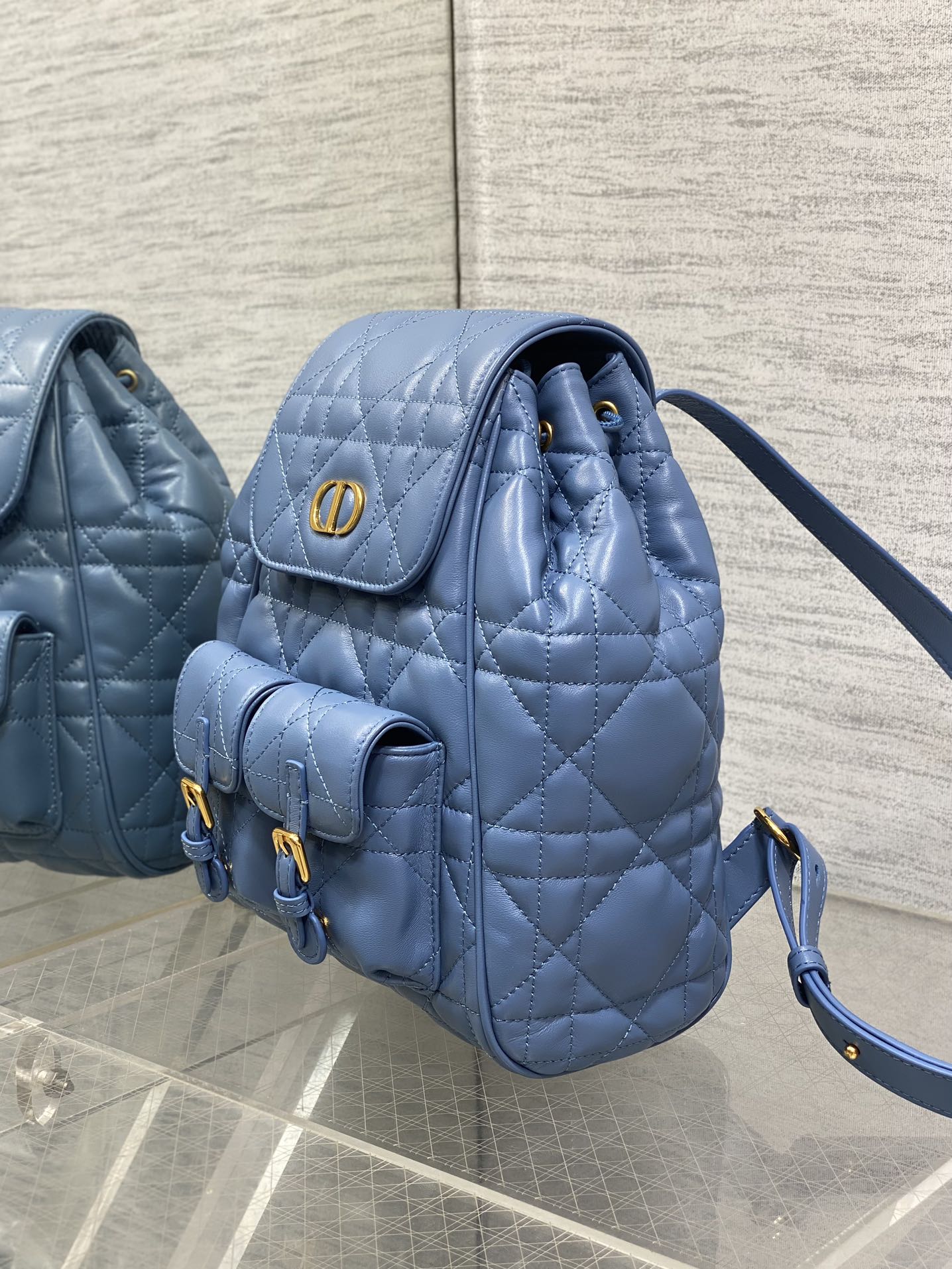 SMALL 20 CARO BACKPACK IN ROYAL BLUE MACROCANNAGE LAMBSKIN