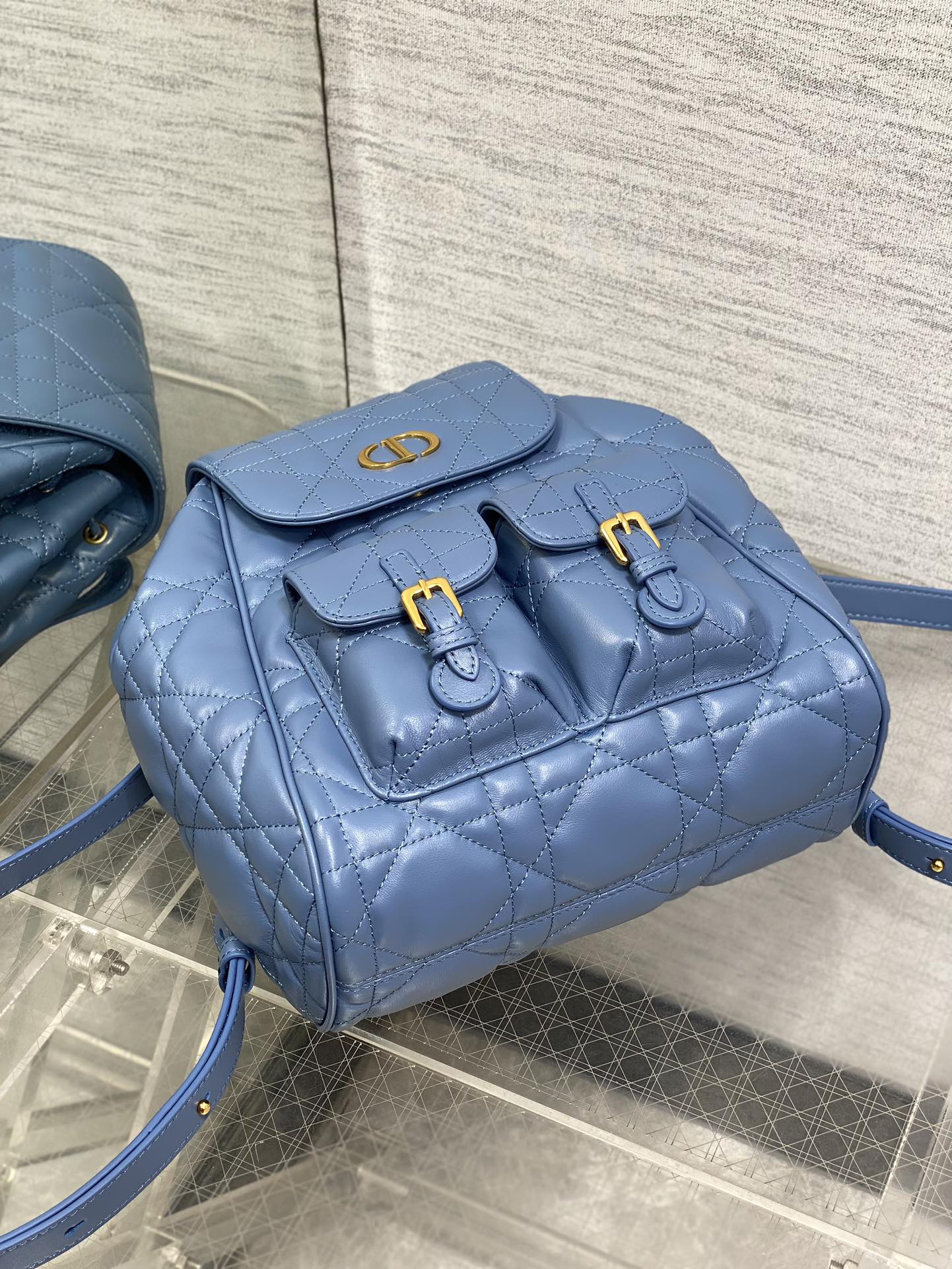 SMALL 20 CARO BACKPACK IN ROYAL BLUE MACROCANNAGE LAMBSKIN