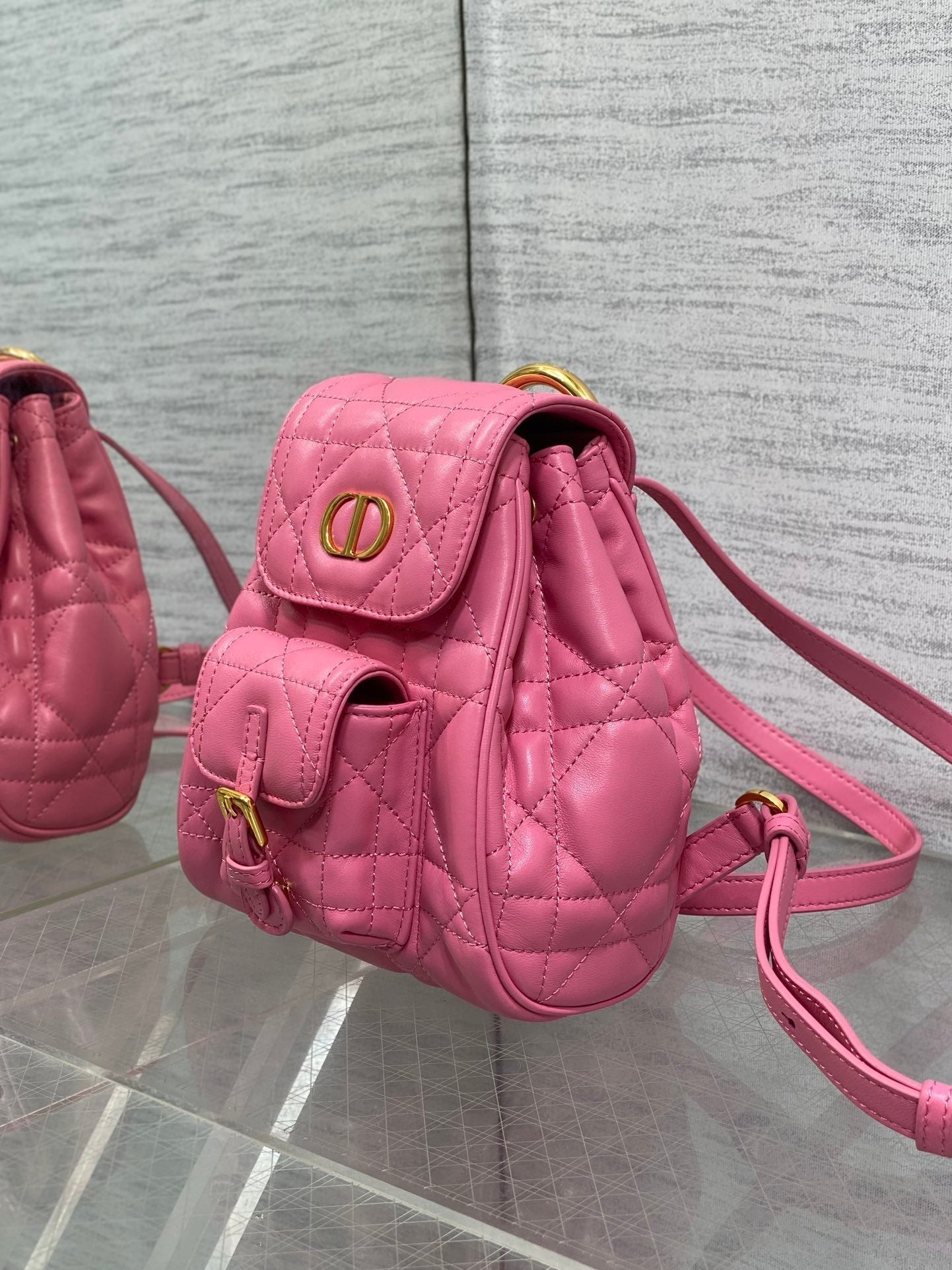 SMALL 20 CARO BACKPACK IN PUNCH PINK MACROCANNAGE LAMBSKIN