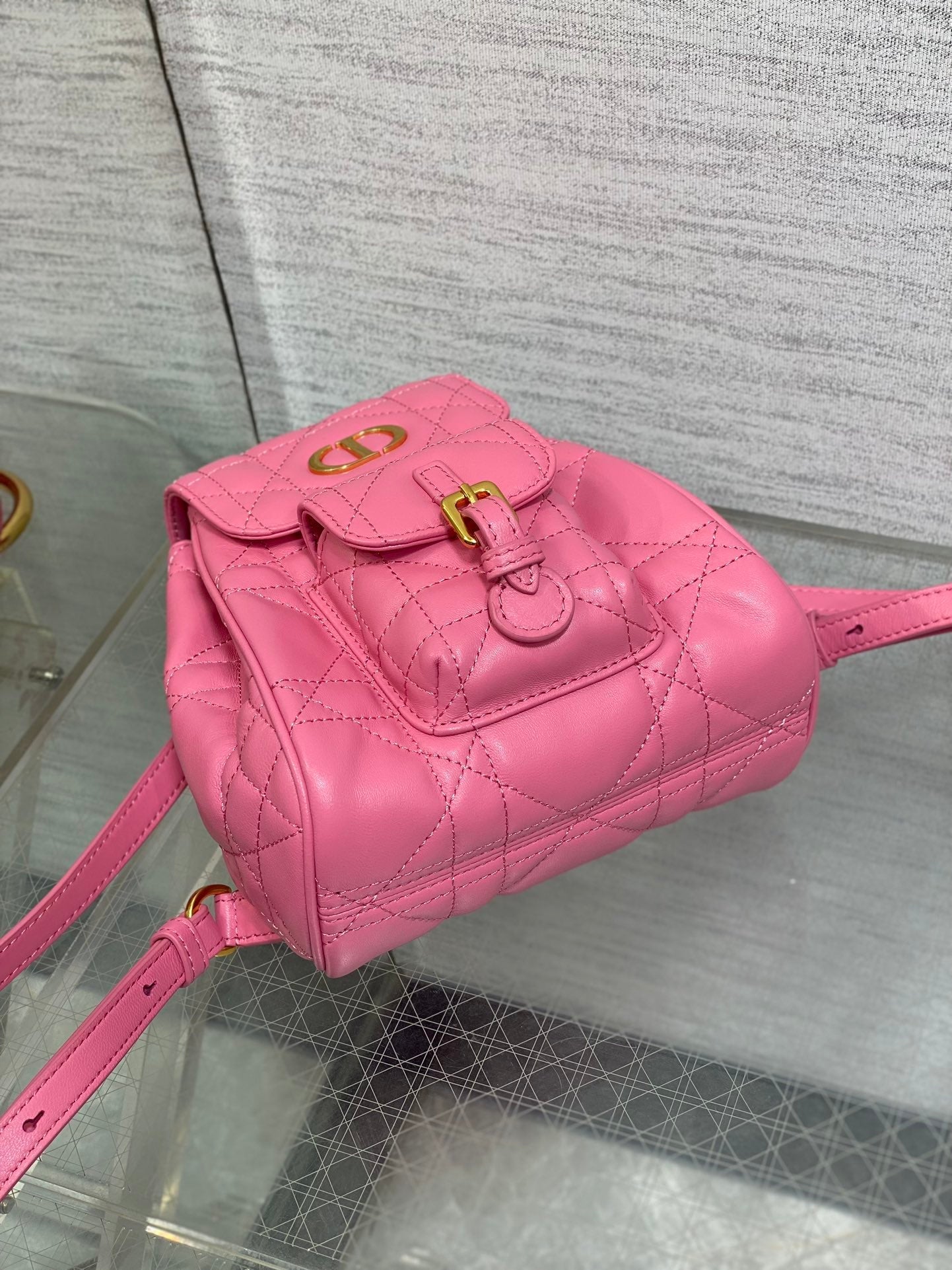 SMALL 20 CARO BACKPACK IN PUNCH PINK MACROCANNAGE LAMBSKIN