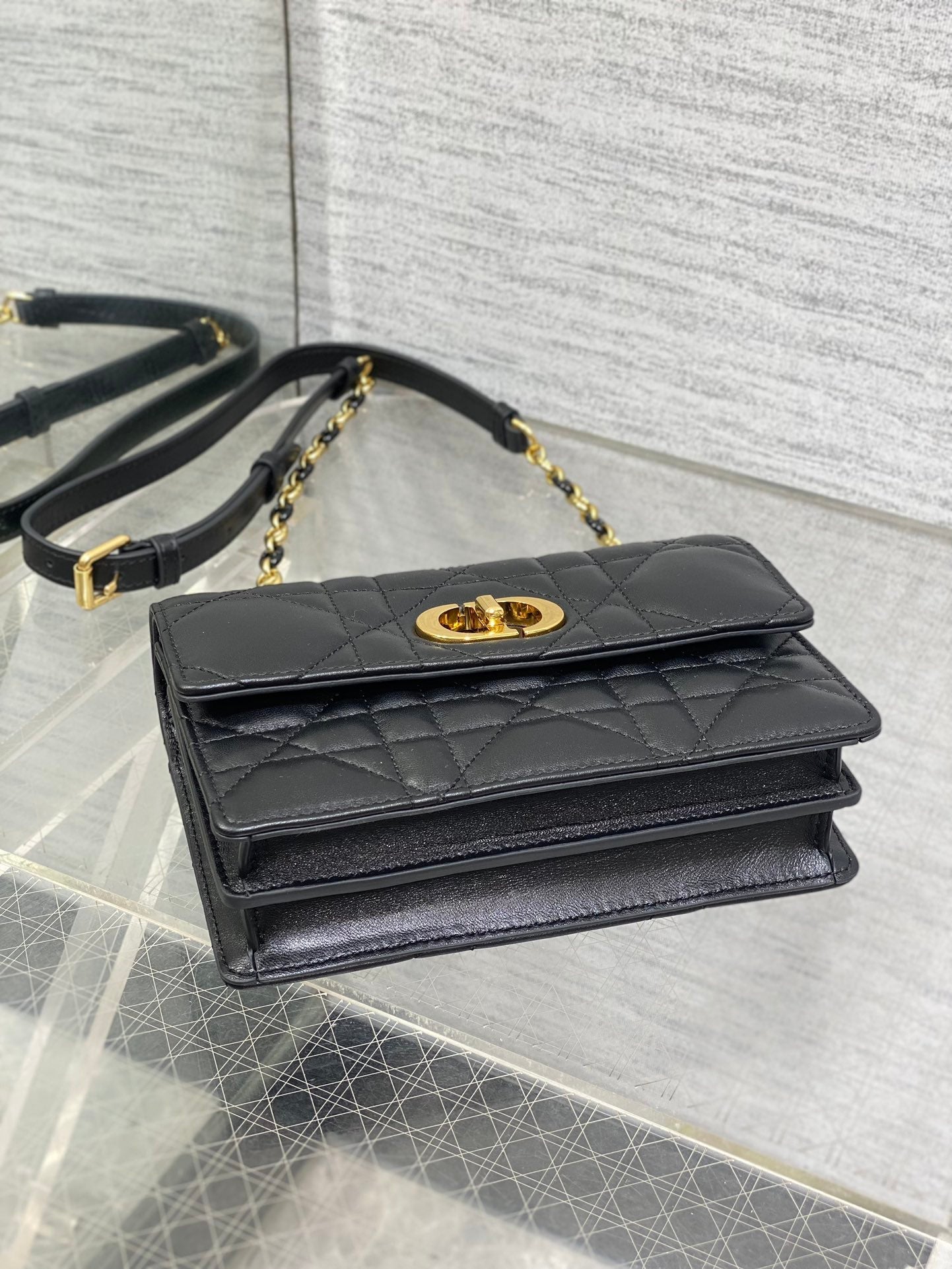 MISS CARO MINI 17 BAG IN BLACK MACROCANNAGE LAMBSKIN