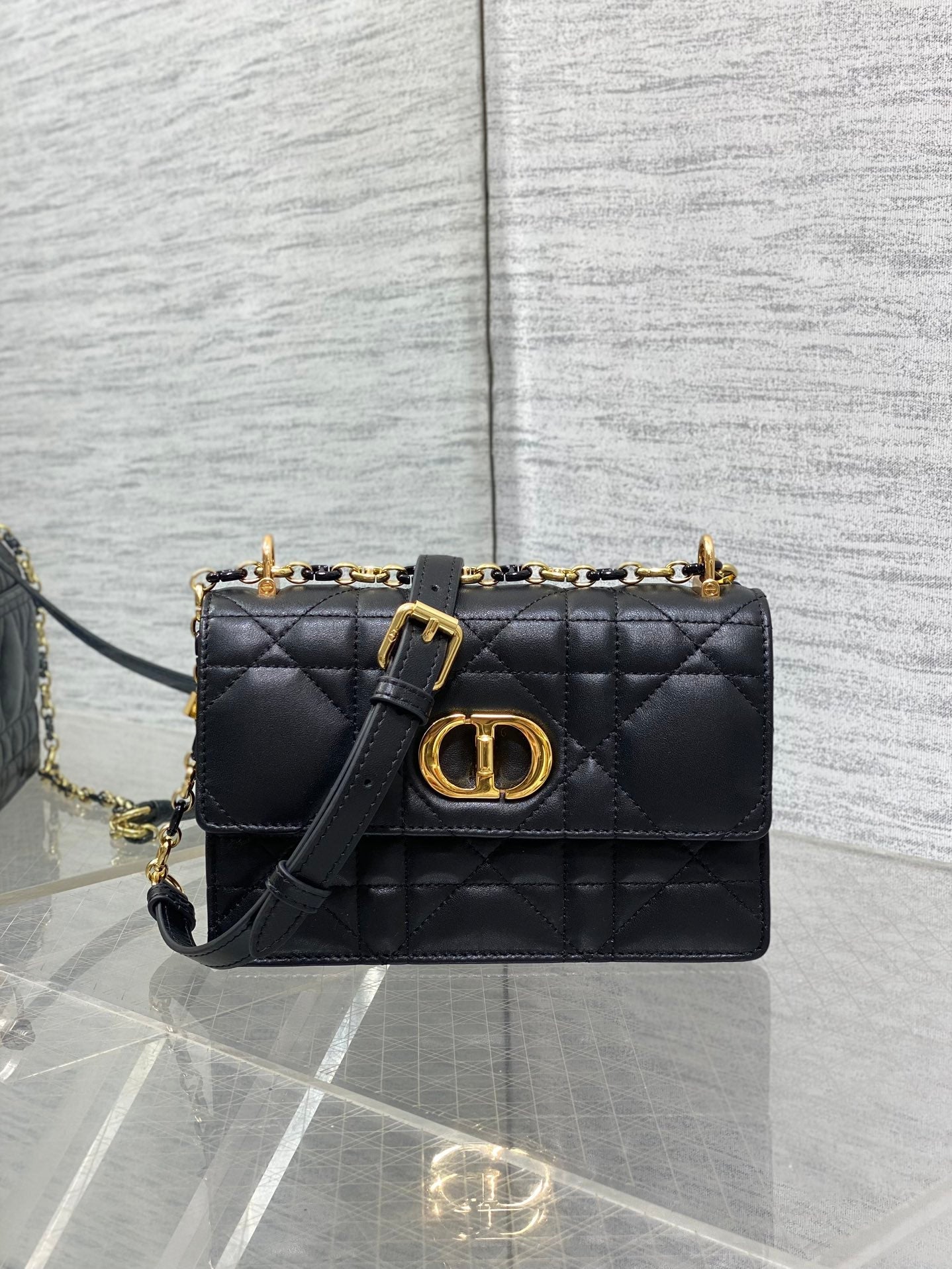 MISS CARO MINI 17 BAG IN BLACK MACROCANNAGE LAMBSKIN