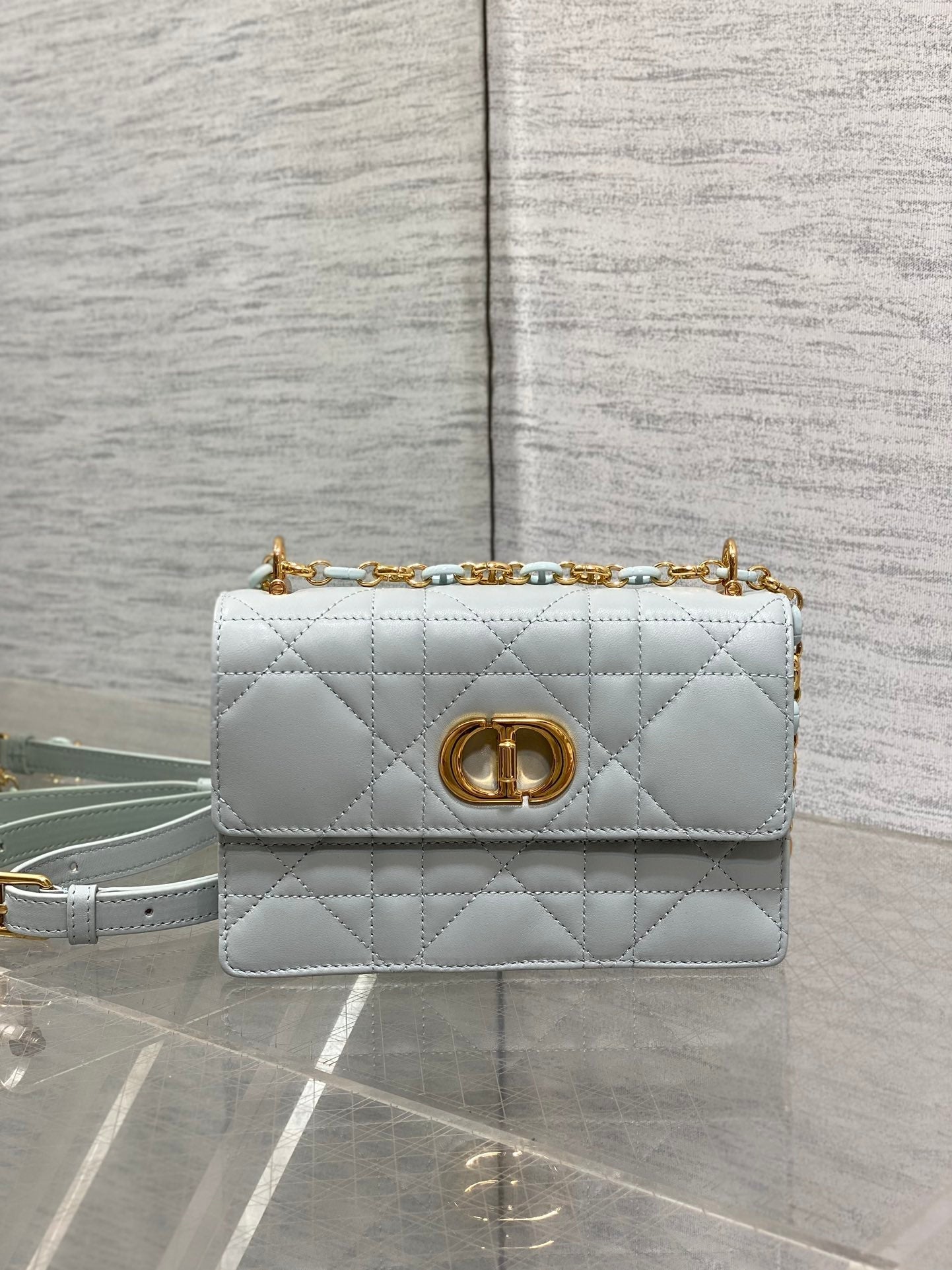 MISS CARO MINI 17 BAG IN CHROME GRAY MACROCANNAGE LAMBSKIN