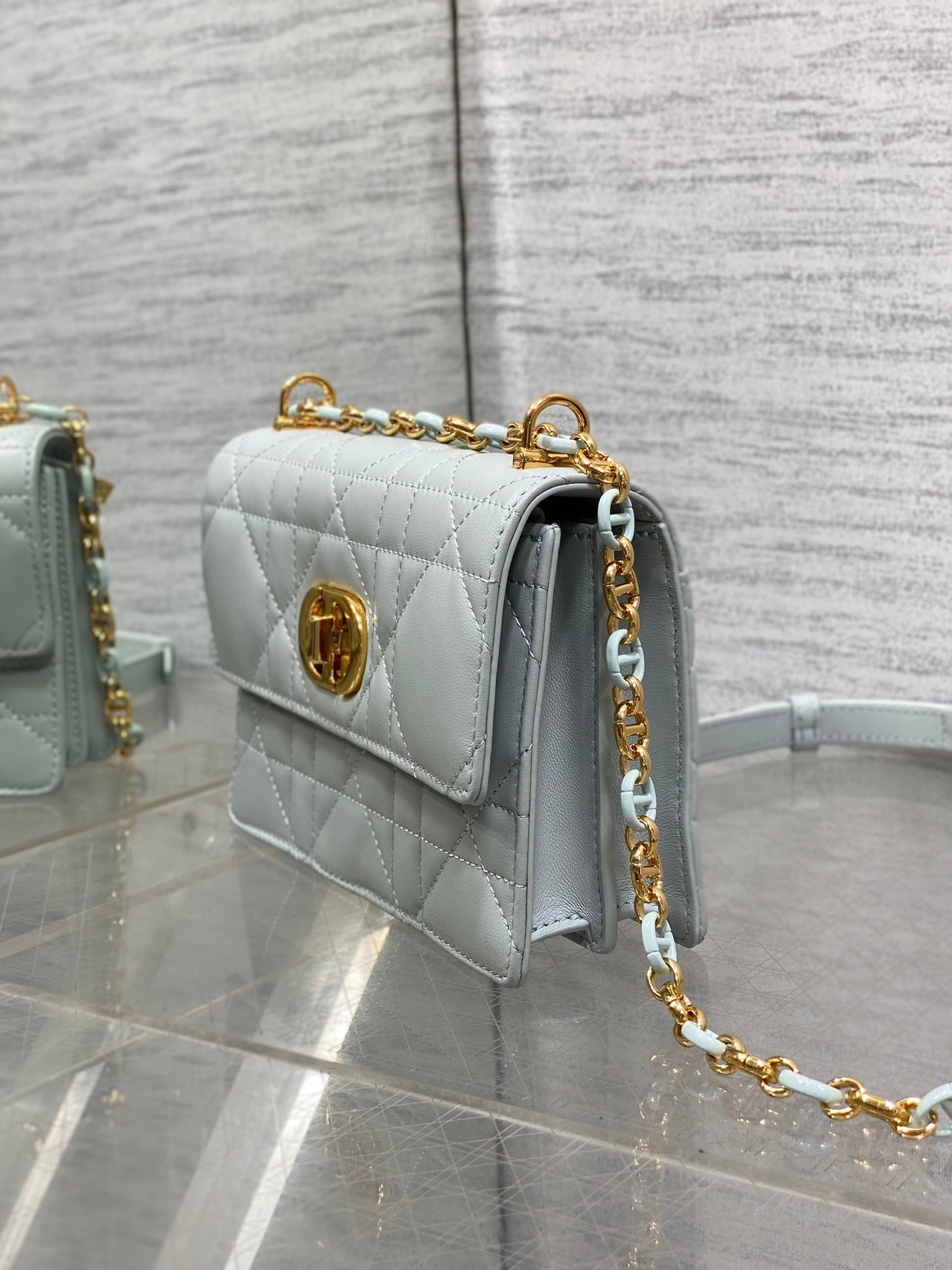 MISS CARO MINI 17 BAG IN CHROME GRAY MACROCANNAGE LAMBSKIN