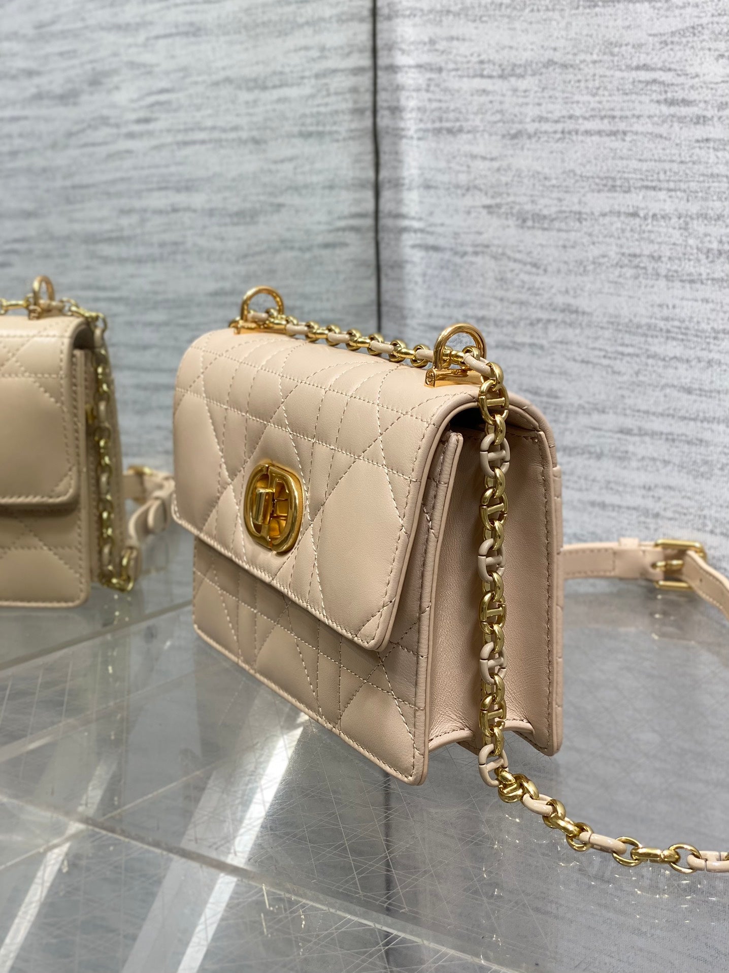 MISS CARO MINI 17 BAG IN POWDER BEIGE MACROCANNAGE LAMBSKIN