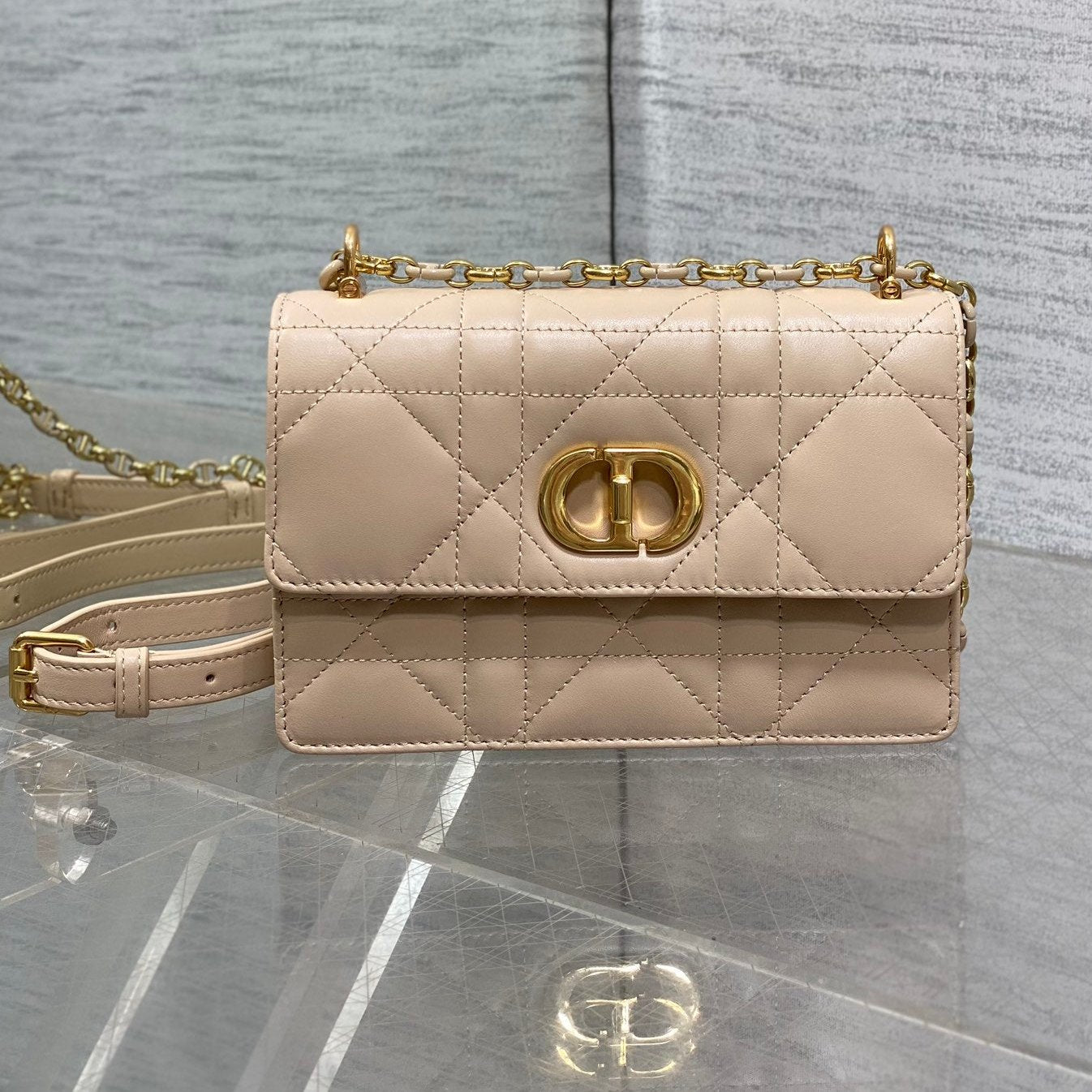 MISS CARO MINI 17 BAG IN POWDER BEIGE MACROCANNAGE LAMBSKIN