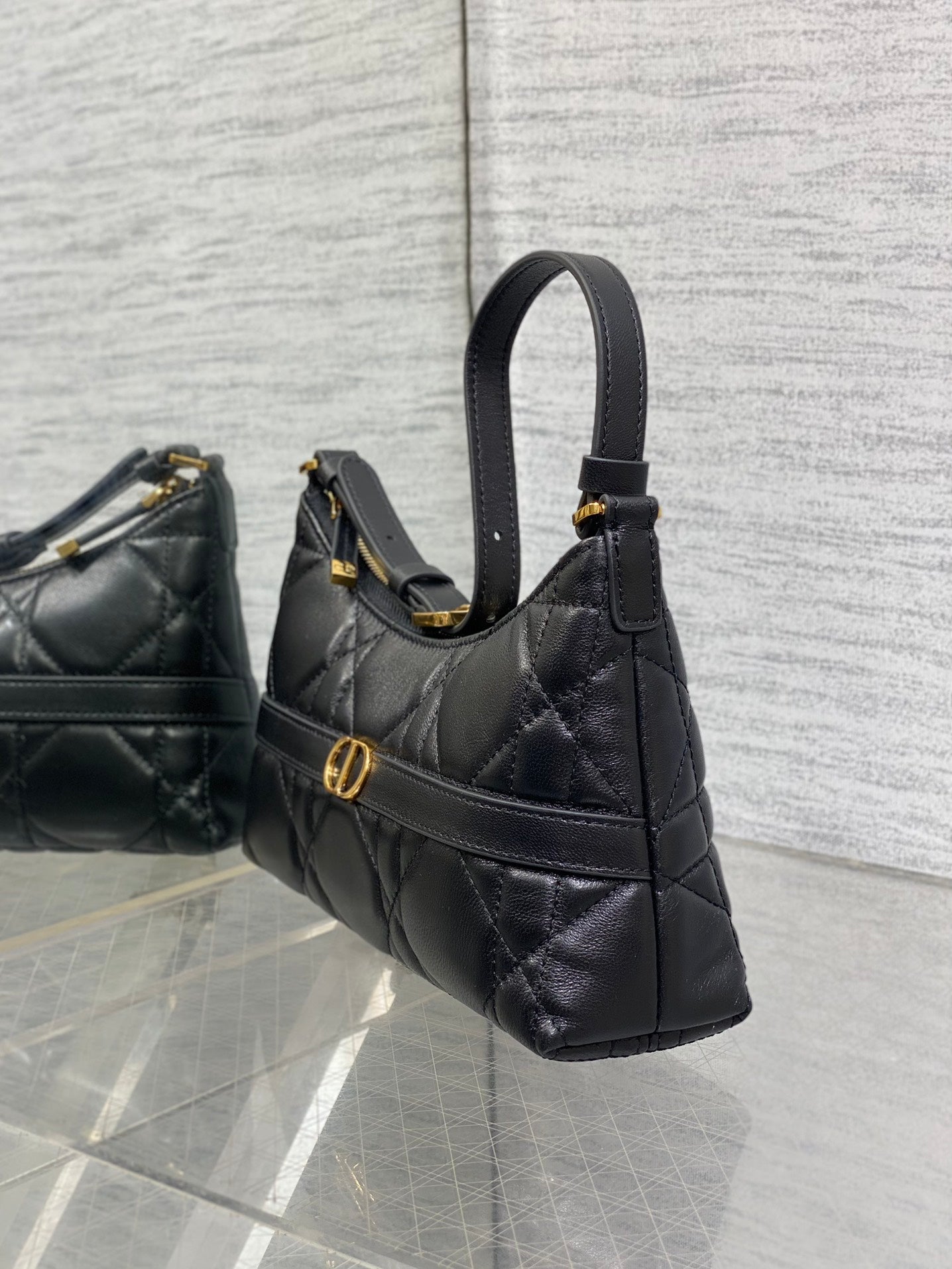 MISS CARO CIGALE MINI 24 BAG IN BLACK MACROCANNAGE LAMBSKIN