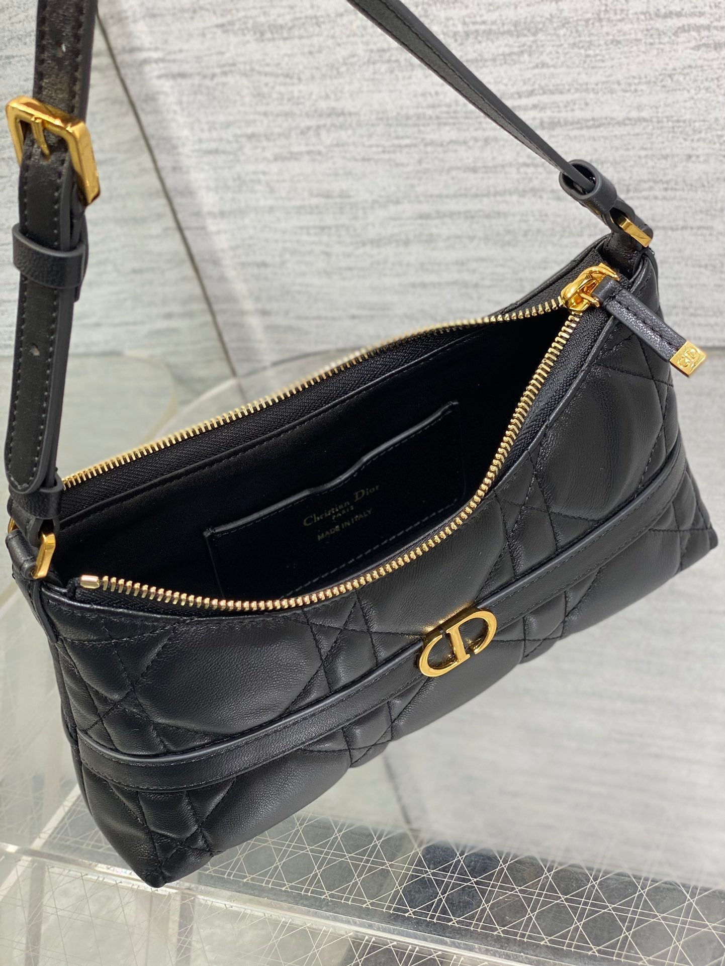 MISS CARO CIGALE MINI 24 BAG IN BLACK MACROCANNAGE LAMBSKIN