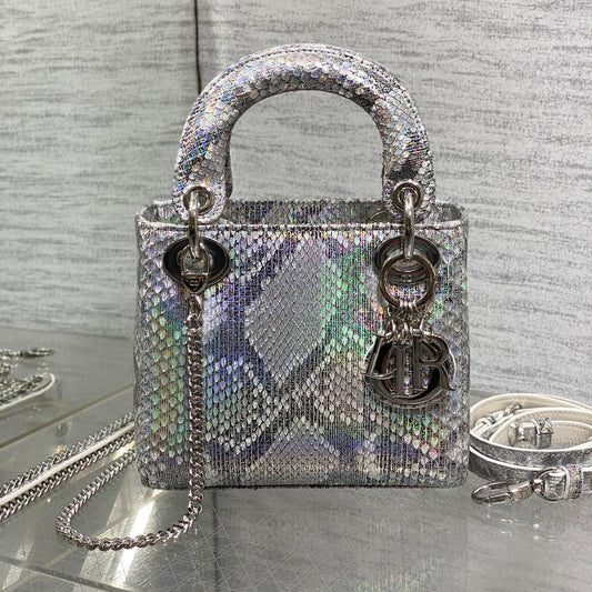 MINI 17 LADY BAG IN SILVER SNAKESKIN PATTERN LAMBSKIN