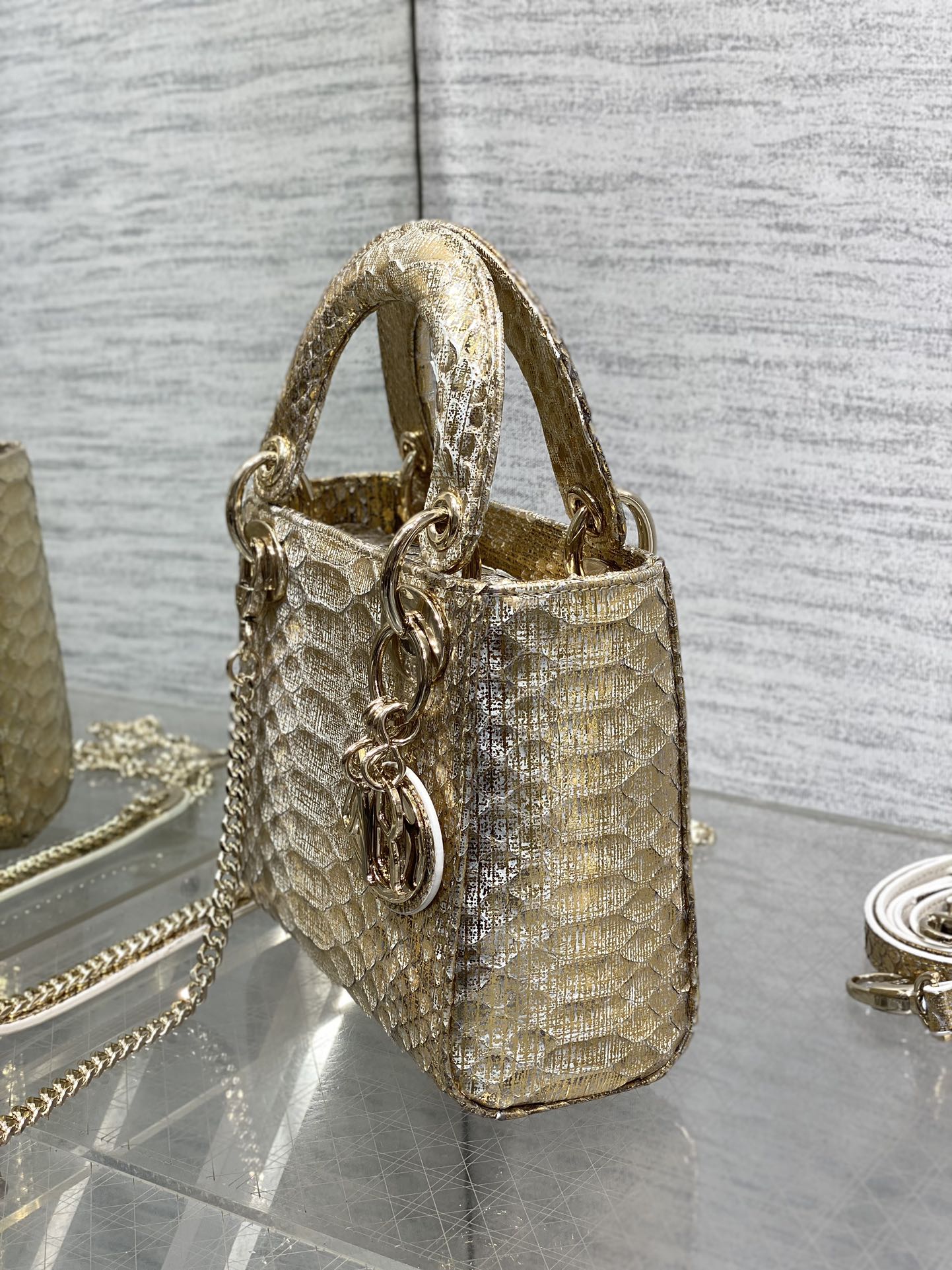 MINI 17 LADY BAG IN LIGHT GOLD SNAKESKIN PATTERN LAMBSKIN