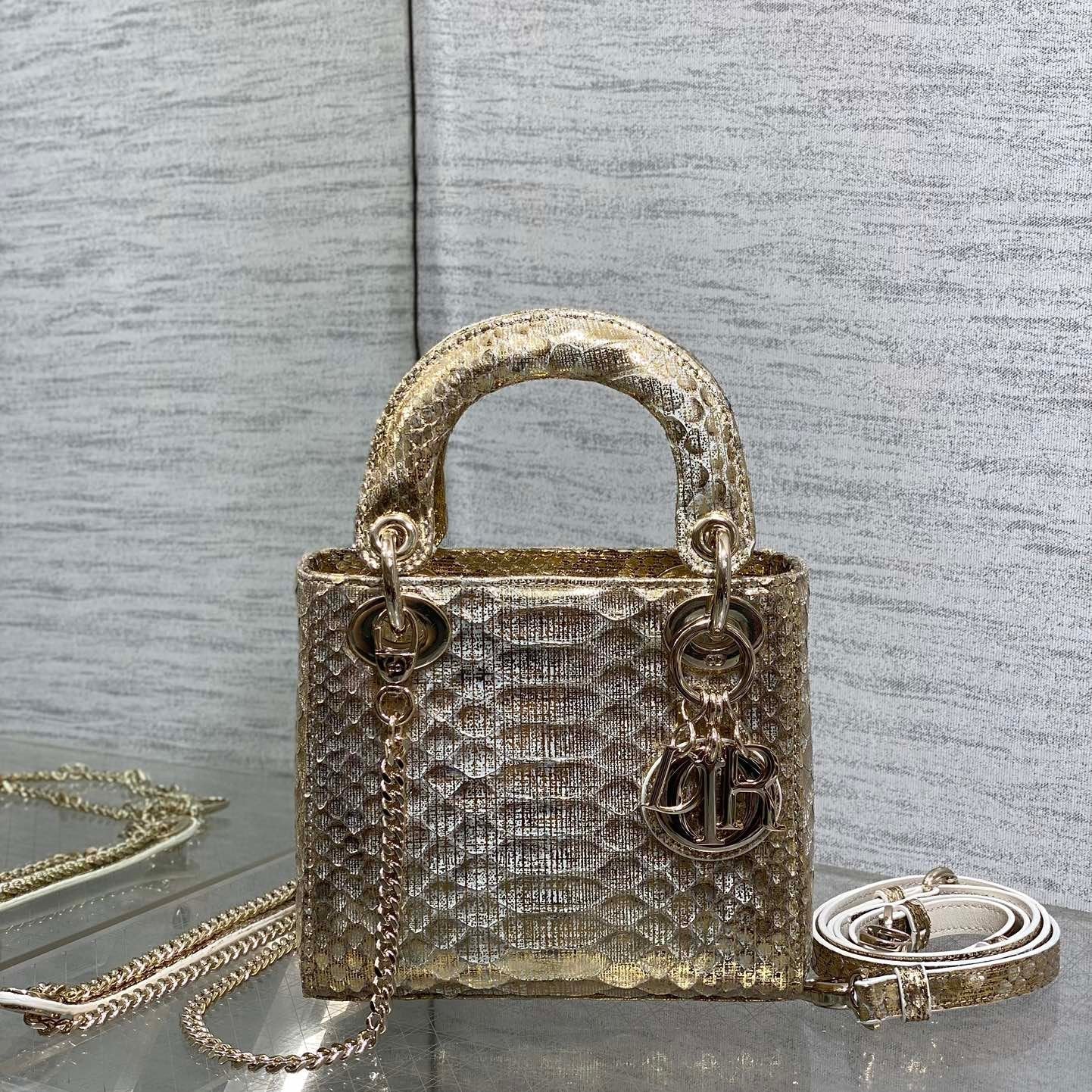 MINI 17 LADY BAG IN LIGHT GOLD SNAKESKIN PATTERN LAMBSKIN