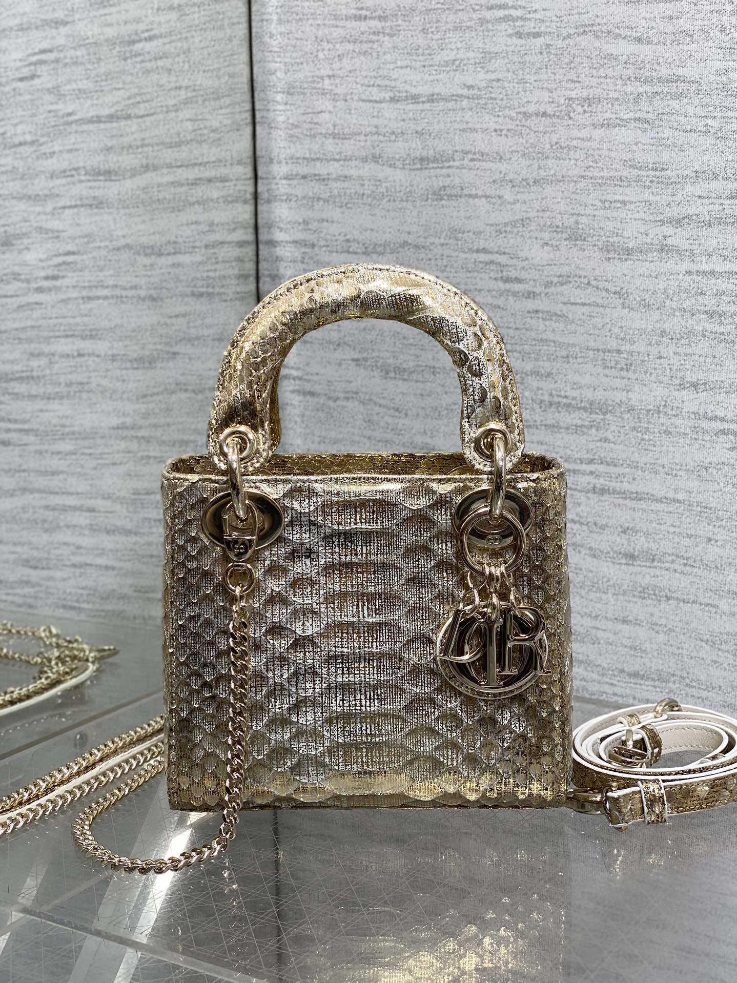 MINI 17 LADY BAG IN LIGHT GOLD SNAKESKIN PATTERN LAMBSKIN