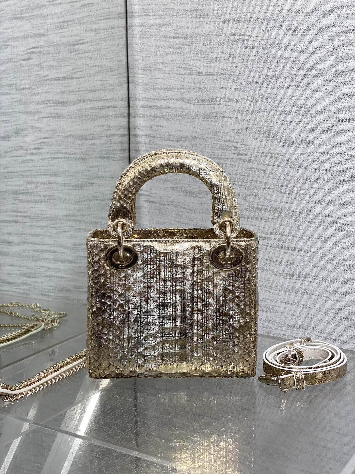 MINI 17 LADY BAG IN LIGHT GOLD SNAKESKIN PATTERN LAMBSKIN