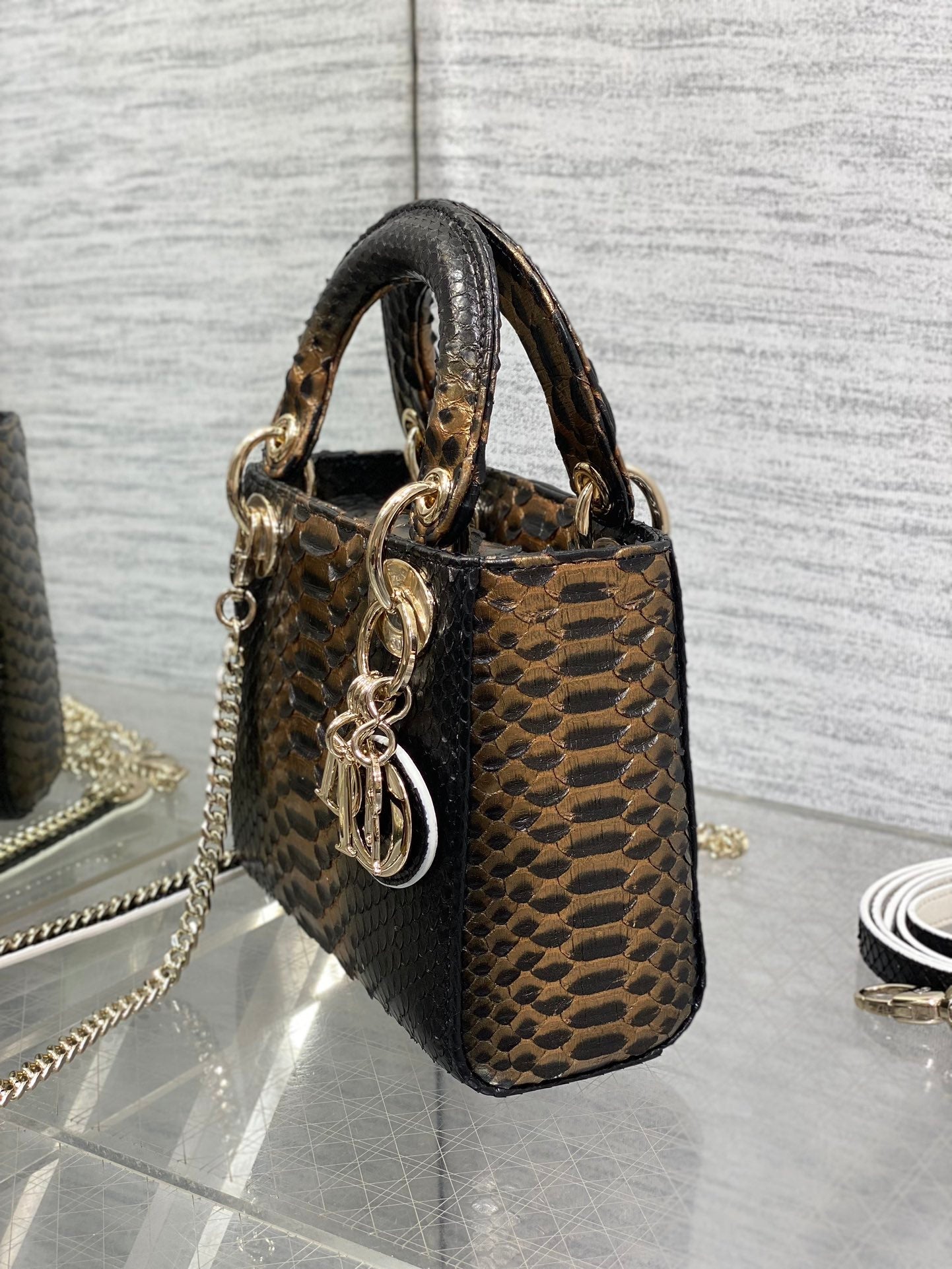 MINI 17 LADY BAG IN BLACK MIX COFFEE BROWN SNAKESKIN PATTERN LAMBSKIN