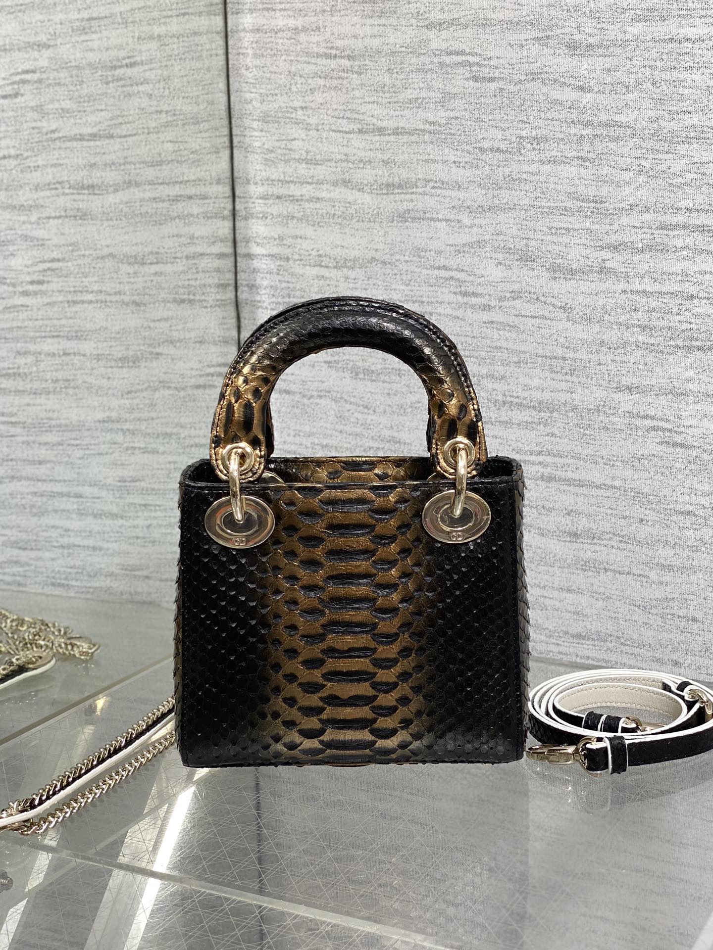 MINI 17 LADY BAG IN BLACK MIX COFFEE BROWN SNAKESKIN PATTERN LAMBSKIN