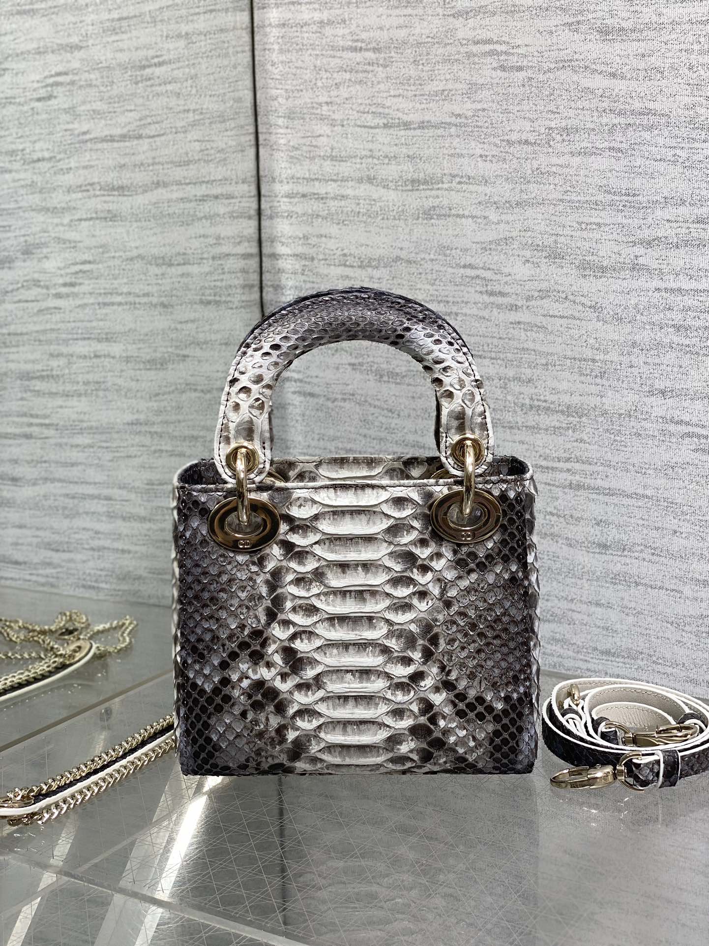 MINI 17 LADY BAG IN WHITE MIX BLACK SNAKESKIN PATTERN LAMBSKIN