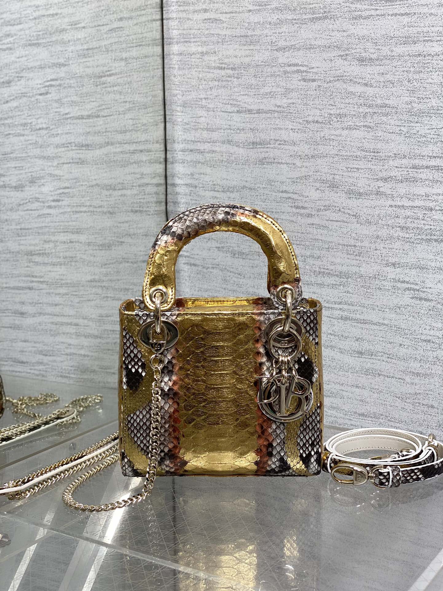 MINI 17 LADY BAG IN GOLDEN SNAKESKIN PATTERN LAMBSKIN