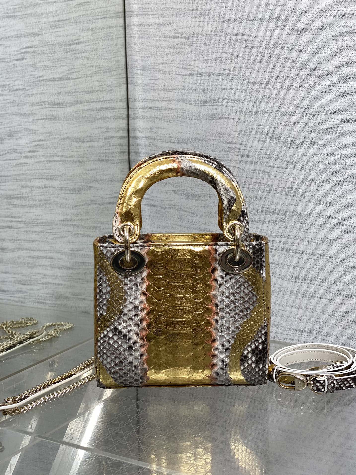 MINI 17 LADY BAG IN GOLDEN SNAKESKIN PATTERN LAMBSKIN