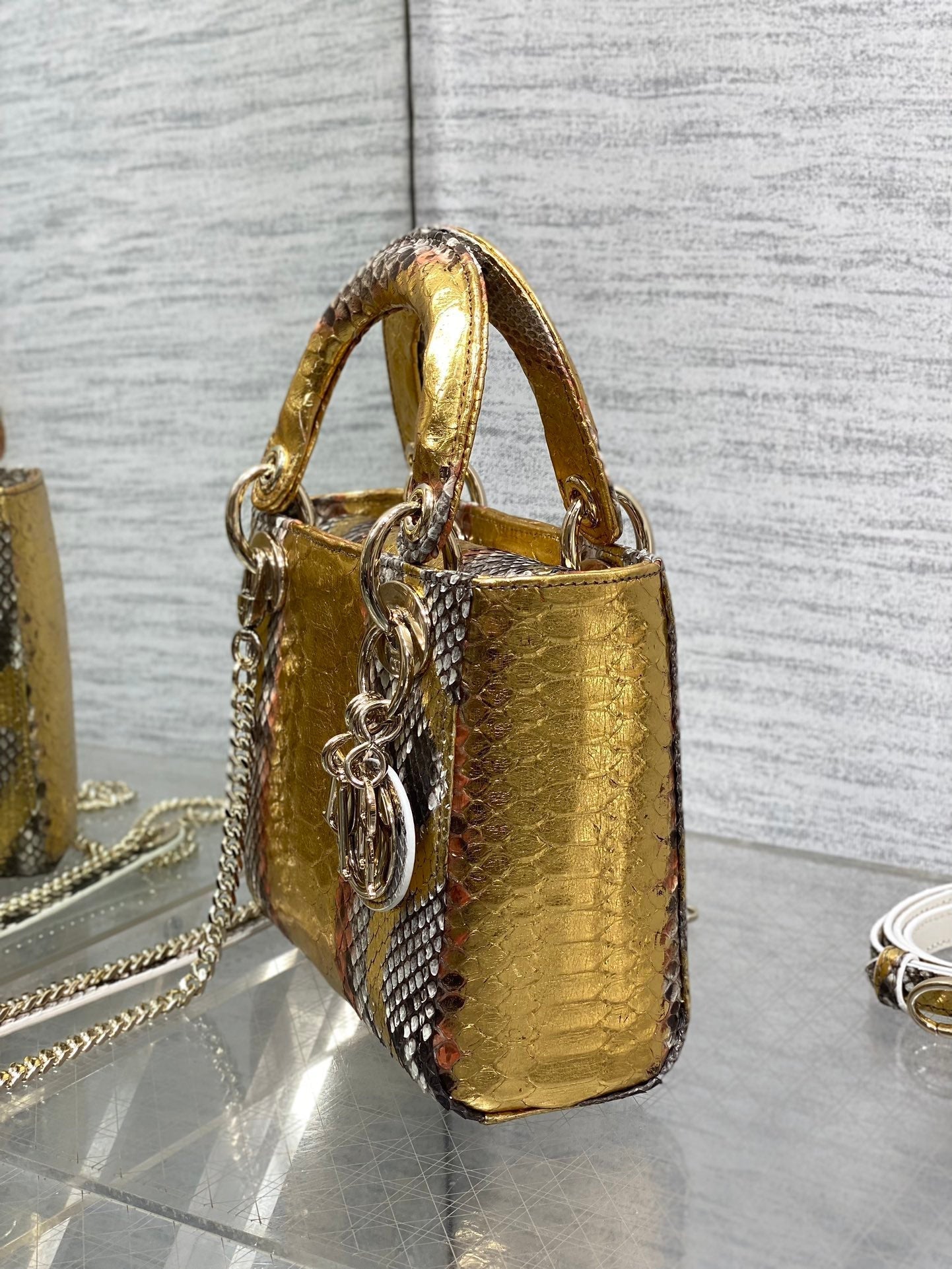 MINI 17 LADY BAG IN GOLDEN SNAKESKIN PATTERN LAMBSKIN