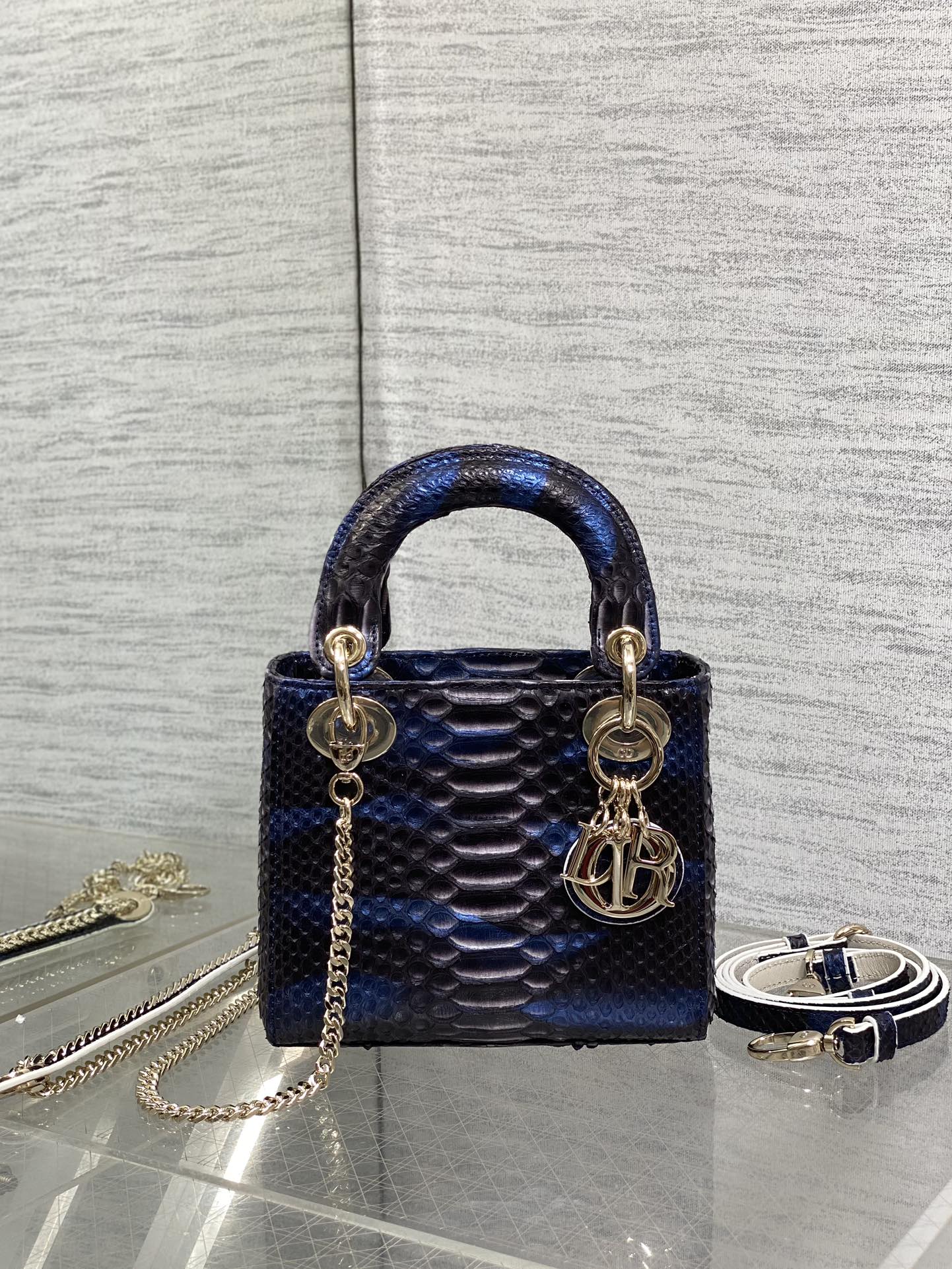 MINI 17 LADY BAG IN NAVY BLUE MIX BLACK SNAKESKIN PATTERN LAMBSKIN