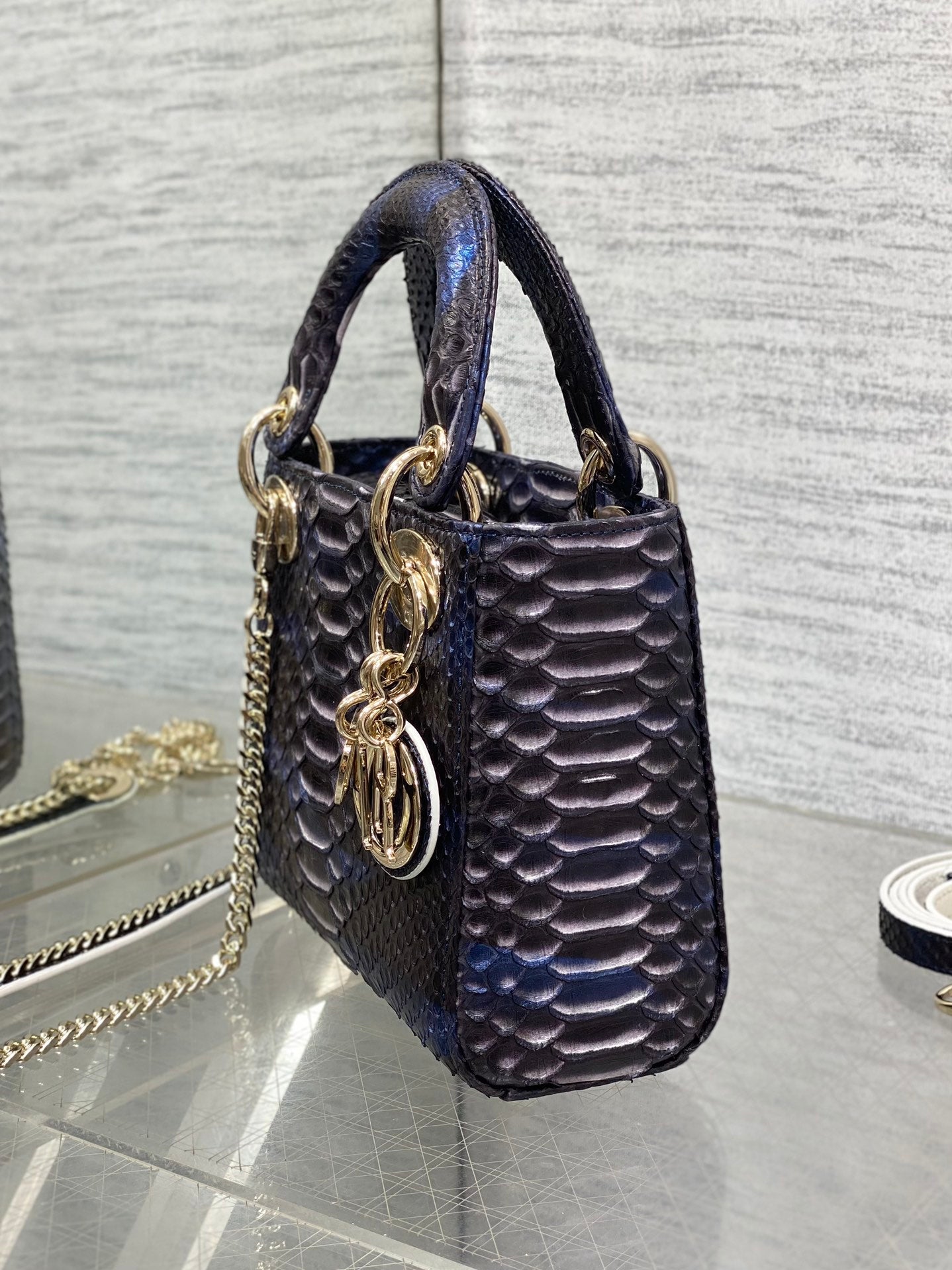 MINI 17 LADY BAG IN NAVY BLUE MIX BLACK SNAKESKIN PATTERN LAMBSKIN