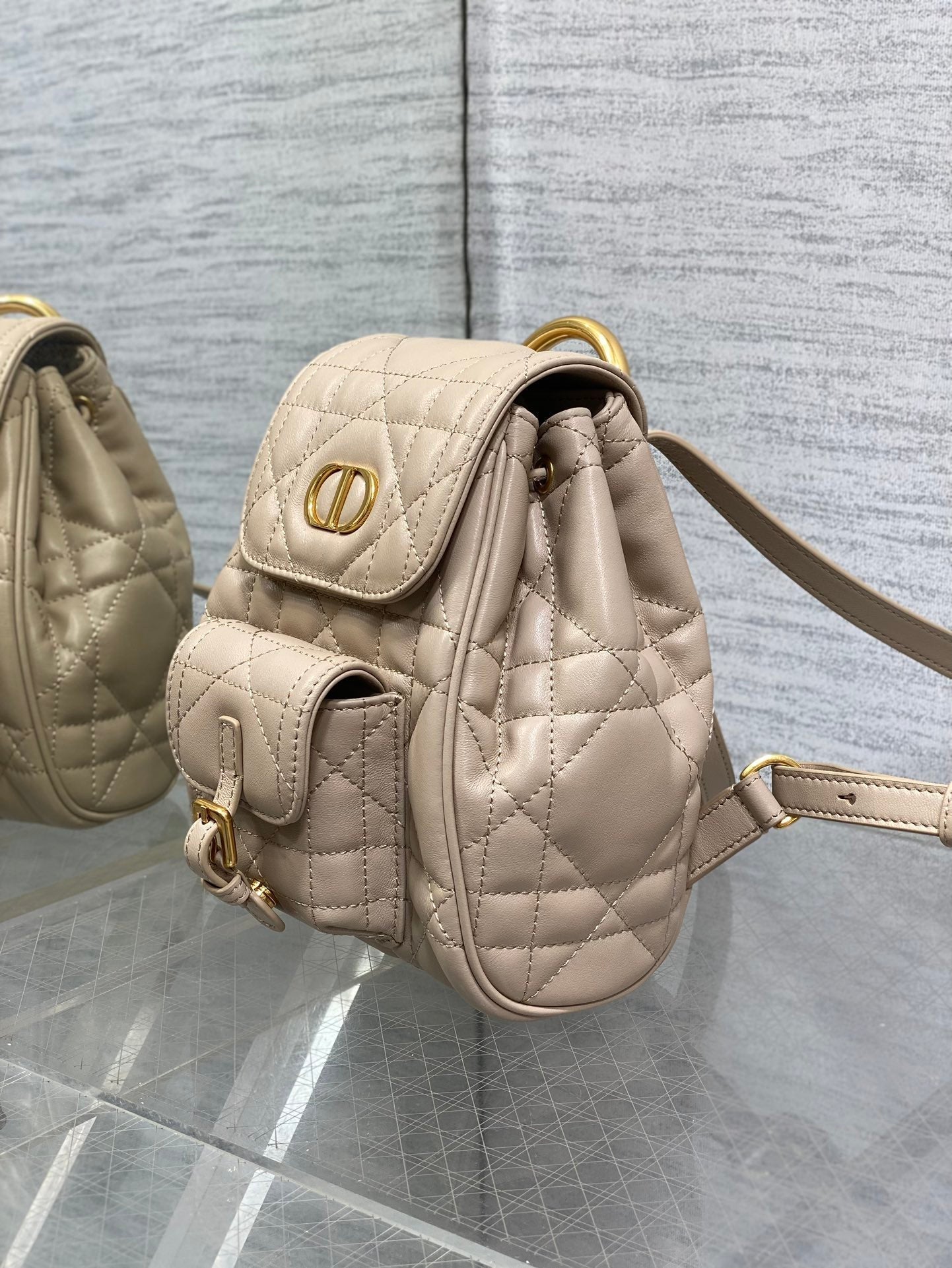 SMALL 20 CARO BACKPACK IN ALMOND BEIGE MACROCANNAGE LAMBSKIN