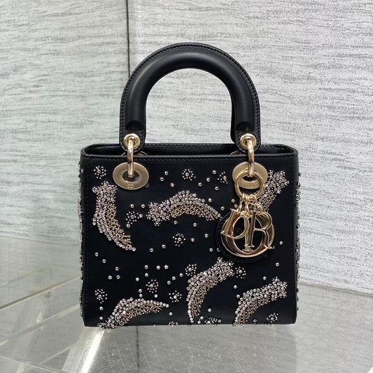 SMALL 20 BAG BLACK LAMBSKIN WITH SHOOTING STAR EMBROIDERY WOMEN