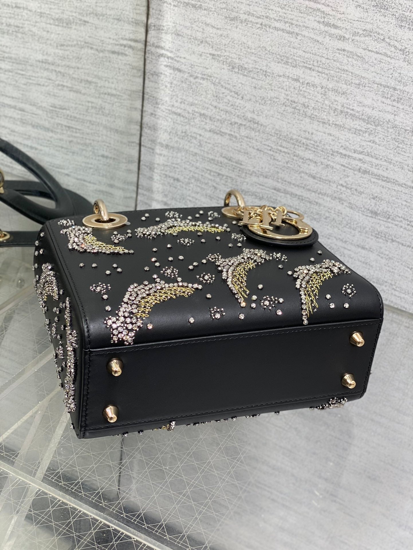 SMALL 20 BAG BLACK LAMBSKIN WITH SHOOTING STAR EMBROIDERY WOMEN