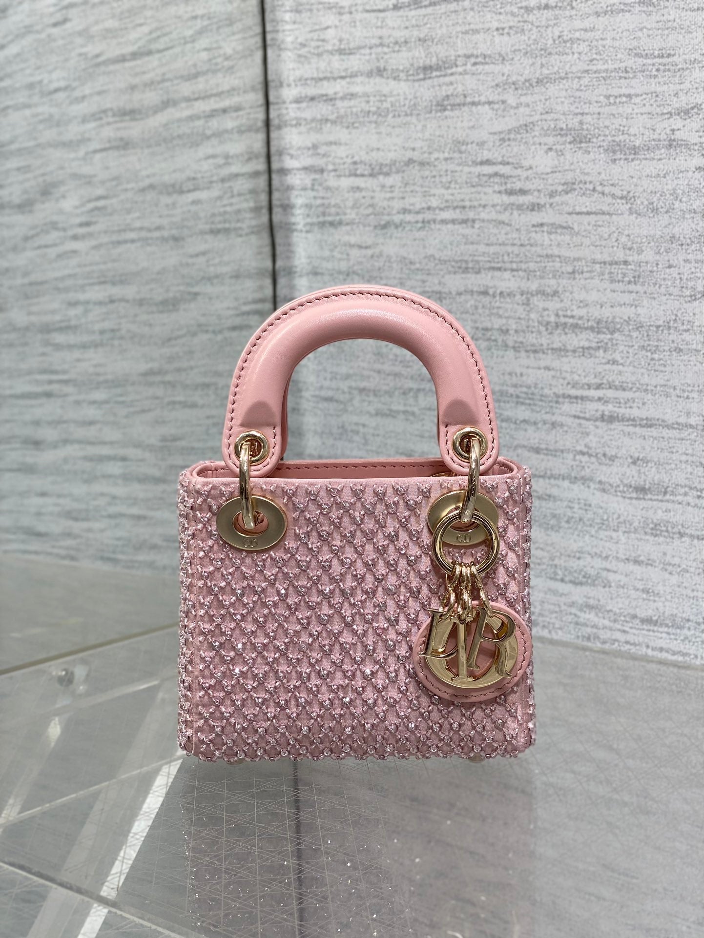 MICRO 12 LADY BAG IN BLUSH PINK SATIN WITH BEADING