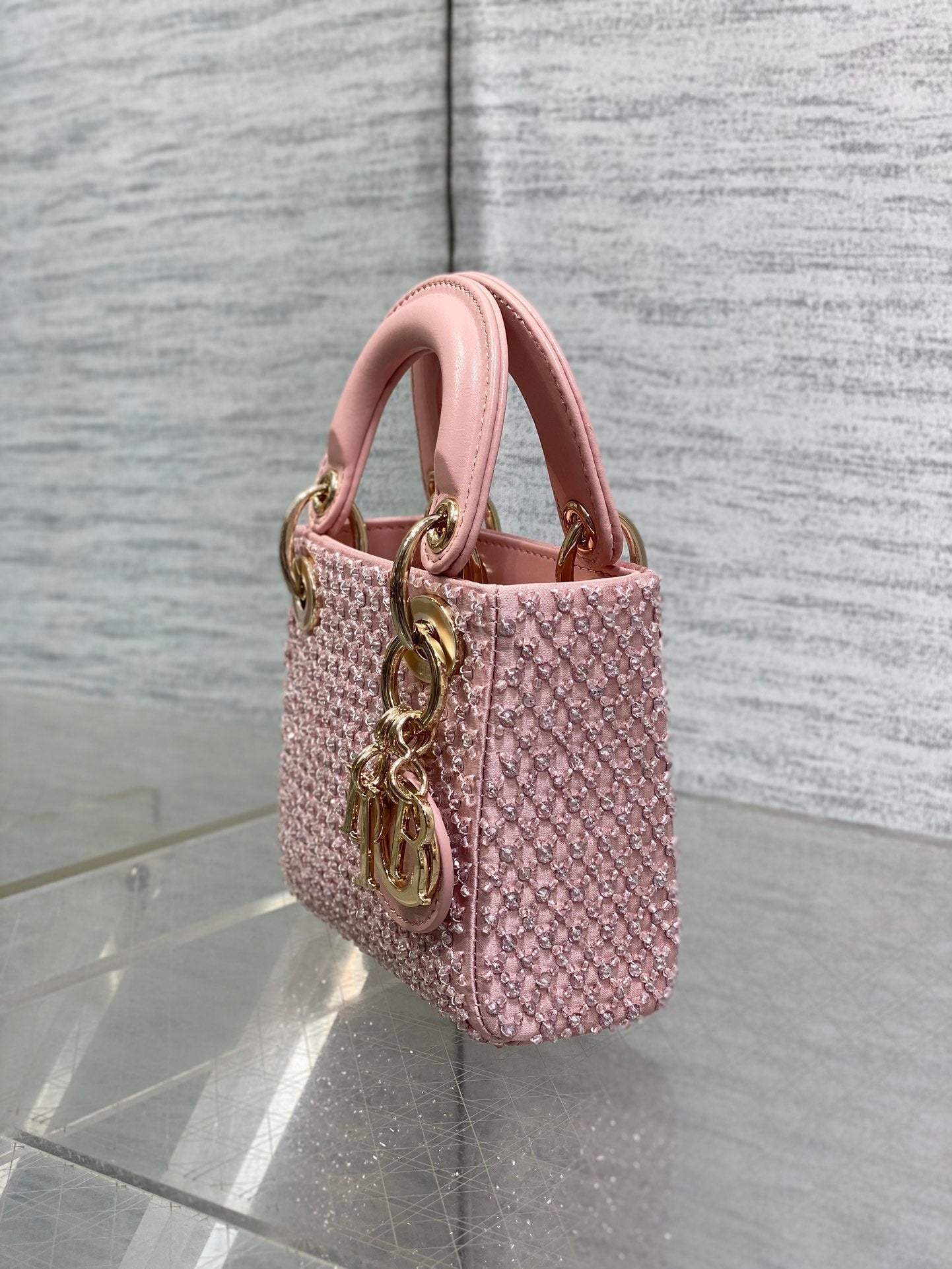 MICRO 12 LADY BAG IN BLUSH PINK SATIN WITH BEADING