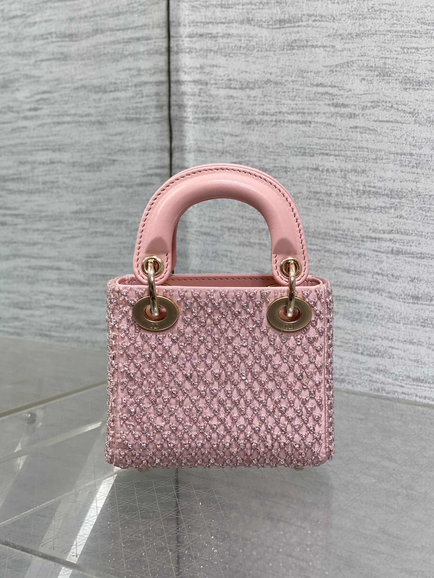 MICRO 12 LADY BAG IN BLUSH PINK SATIN WITH BEADING