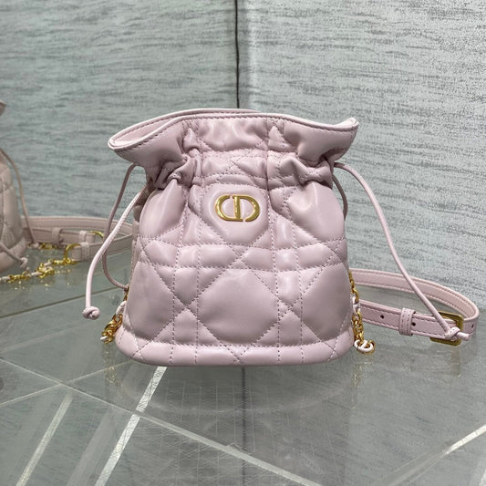 MONTAIGNE MINI 18 BUCKET BAG WITH DRAWSTRING IN BABY PINK LAMBSKIN