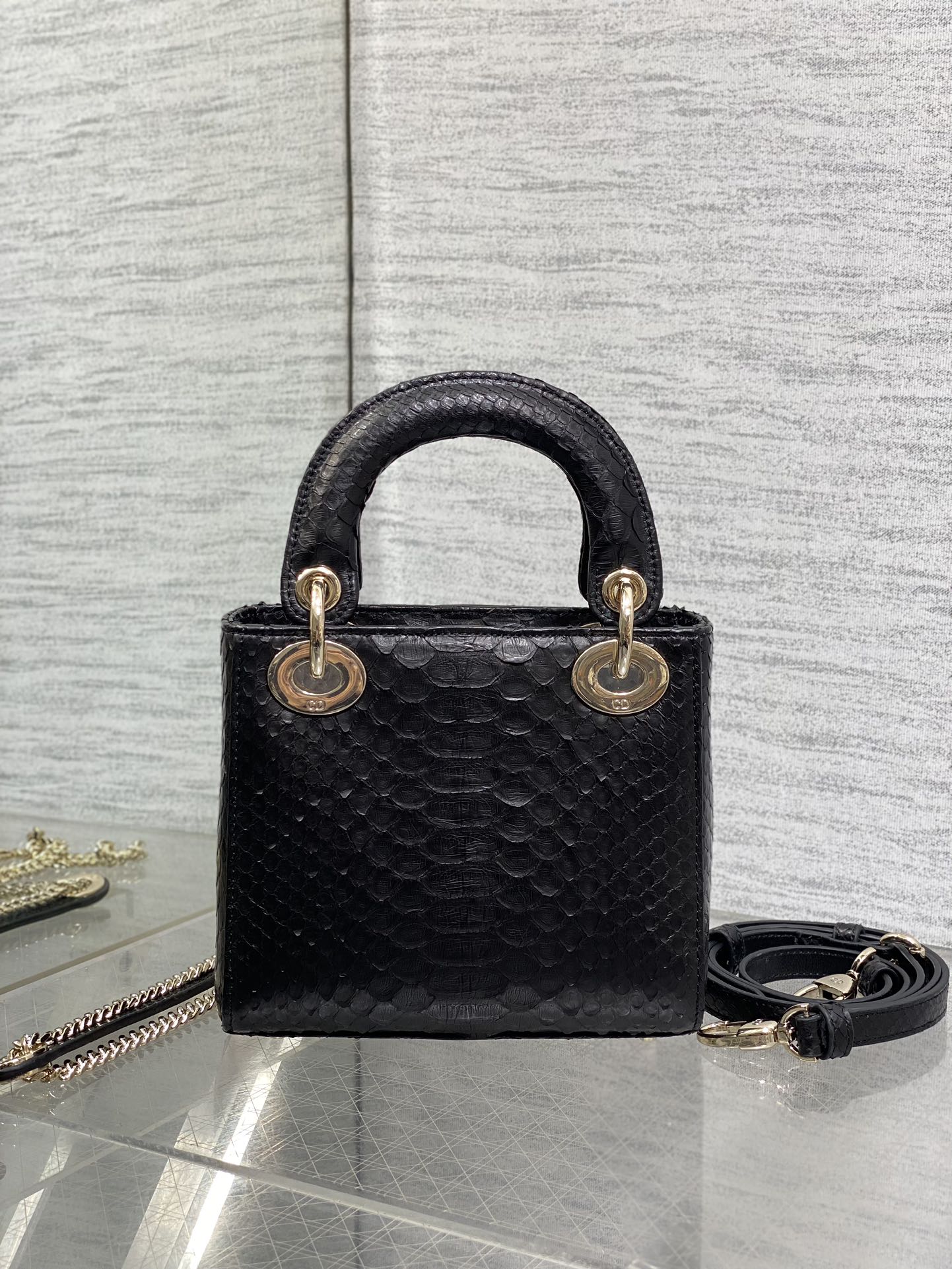 MINI 17 LADY BAG IN BLACK SNAKESKIN PATTERN LAMBSKIN