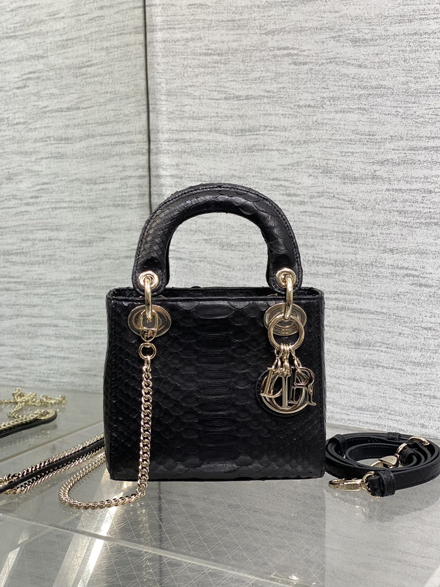 MINI 17 LADY BAG IN BLACK SNAKESKIN PATTERN LAMBSKIN