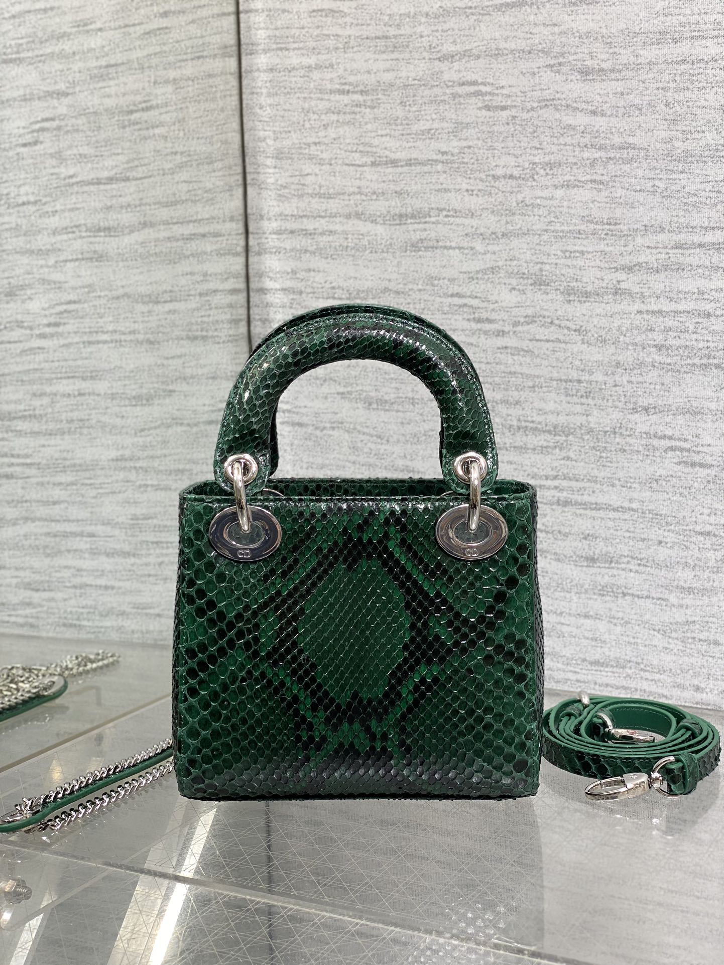 MINI 17 LADY BAG IN GREEN FOREST MIX BLACK SNAKESKIN PATTERN LAMBSKIN