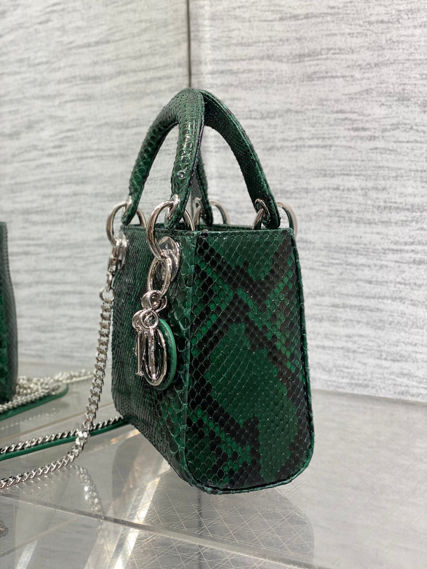 MINI 17 LADY BAG IN GREEN FOREST MIX BLACK SNAKESKIN PATTERN LAMBSKIN