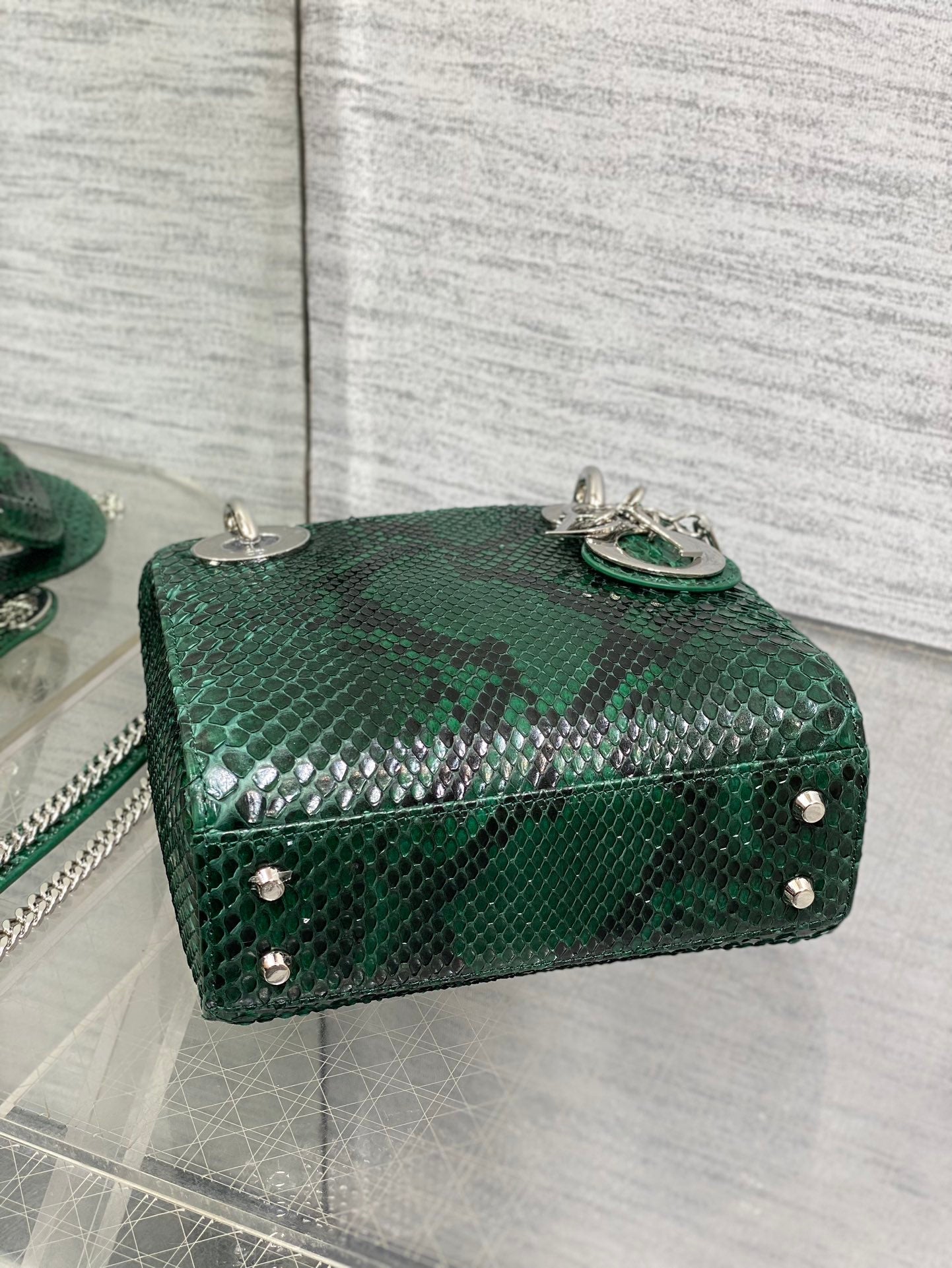 MINI 17 LADY BAG IN GREEN FOREST MIX BLACK SNAKESKIN PATTERN LAMBSKIN