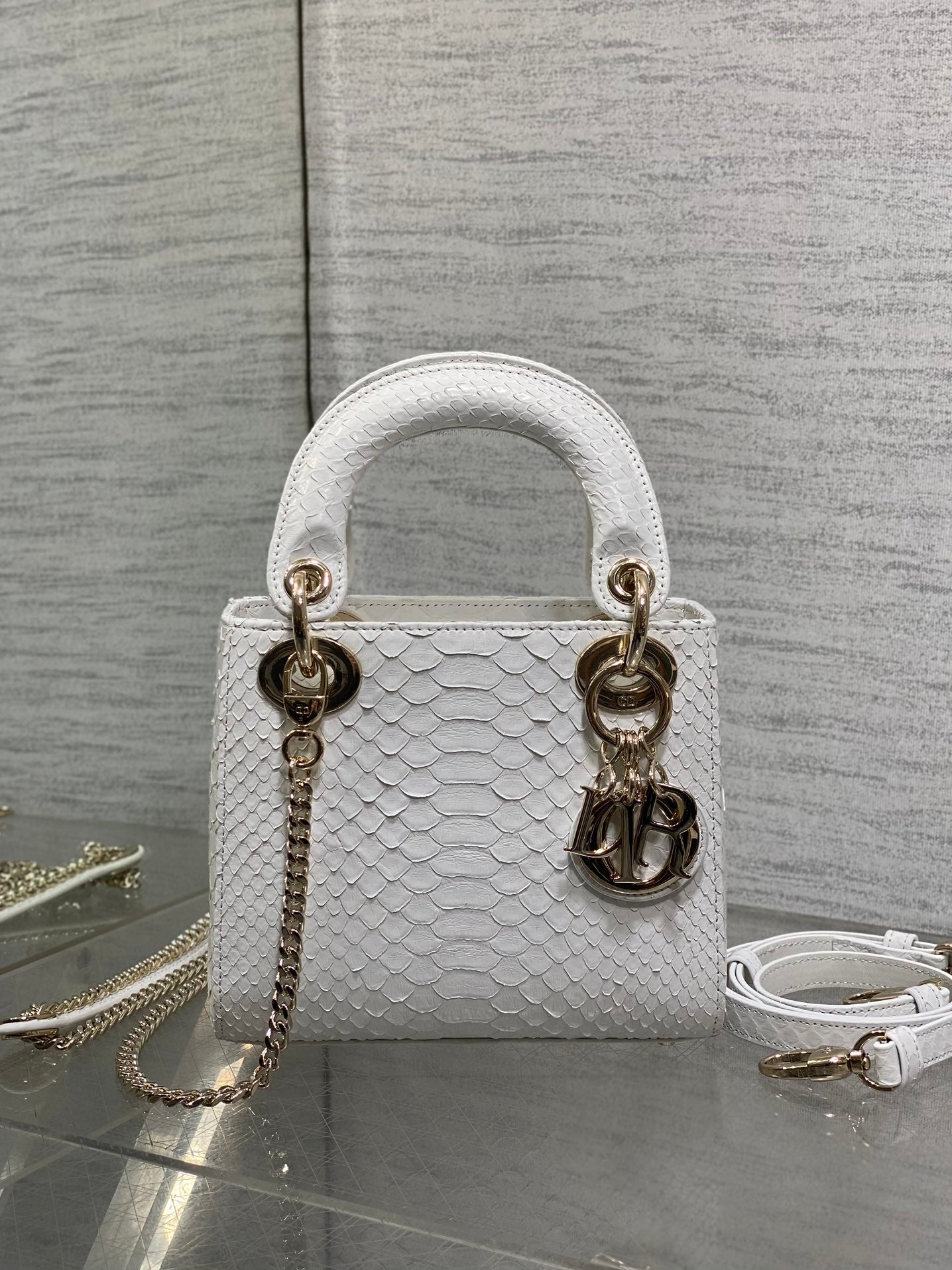 MINI 17 LADY BAG IN WHITE SNAKESKIN PATTERN LAMBSKIN