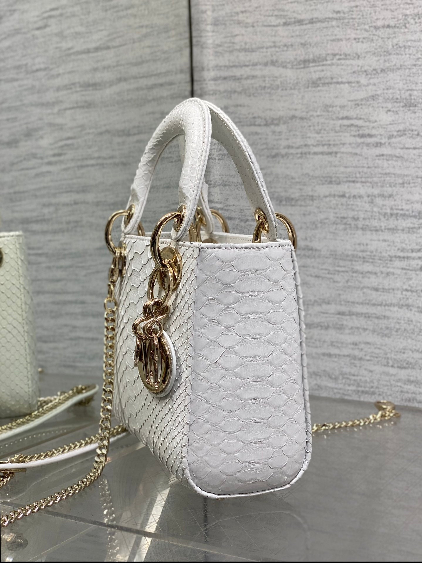 MINI 17 LADY BAG IN WHITE SNAKESKIN PATTERN LAMBSKIN