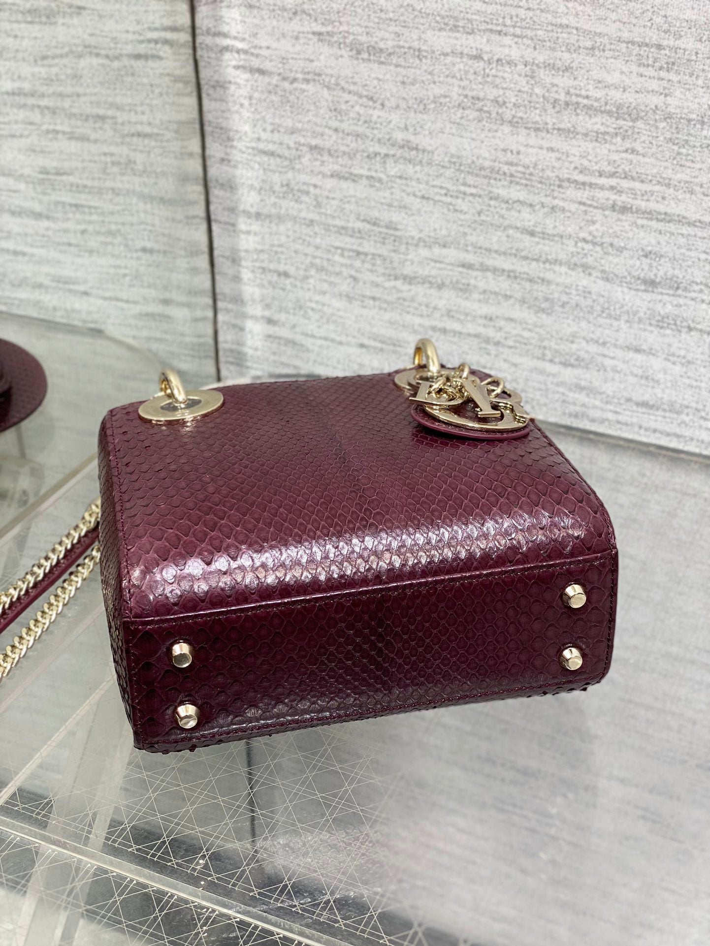 MINI 17 LADY BAG IN PLUM PURPLE SNAKESKIN PATTERN LAMBSKIN