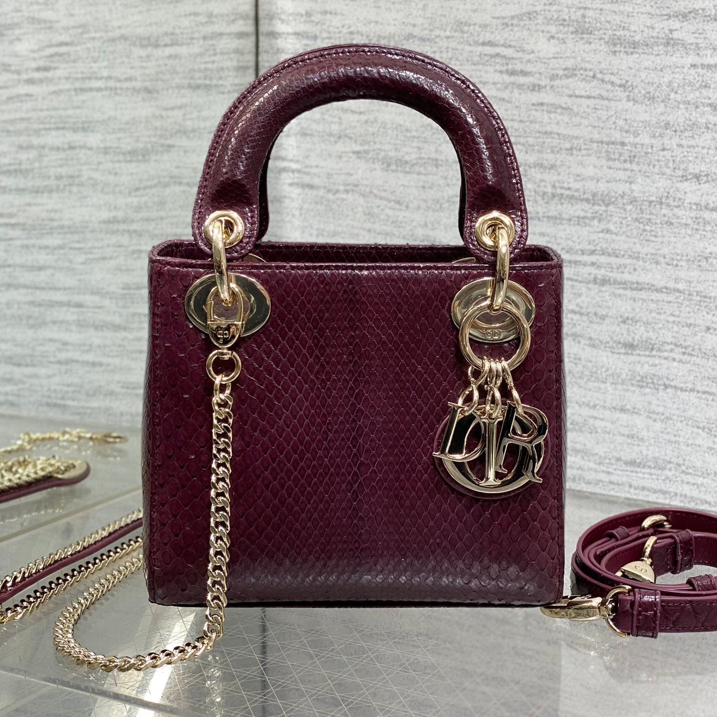 MINI 17 LADY BAG IN PLUM PURPLE SNAKESKIN PATTERN LAMBSKIN