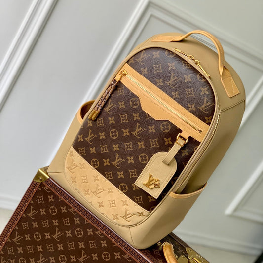 OUTDOOR BACKPACK 44 IN BEIGE CALFSKIN AND BROWN MONOGRAM CANVAS