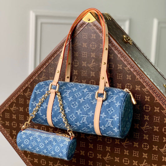 PAPILLON 27 IN BLUE MONOGRAM DENIM GOLD HARDWARE