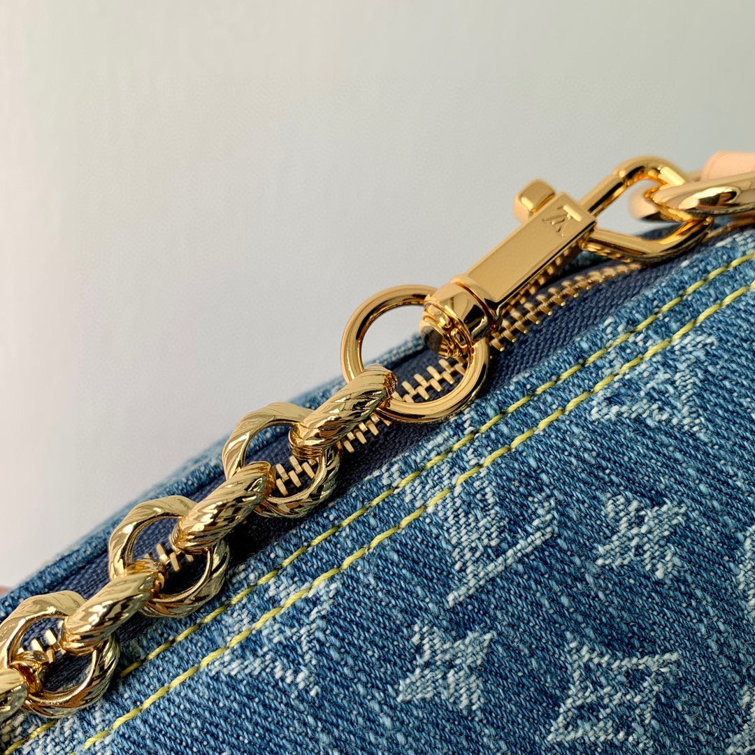 PAPILLON 27 IN BLUE MONOGRAM DENIM GOLD HARDWARE