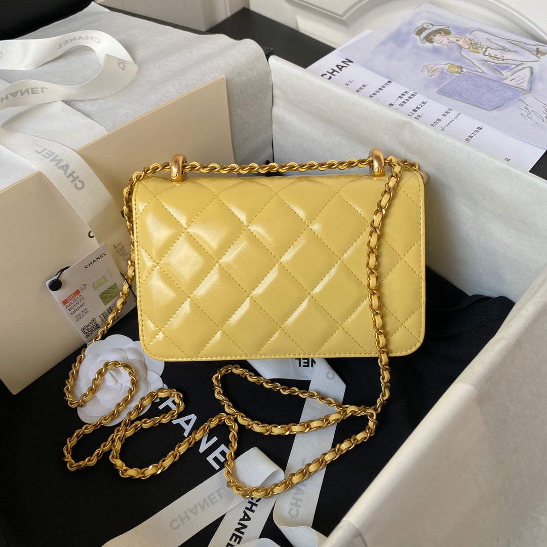 CC MINI 19 FLAP BAG IN YELLOW CORN CALFSKIN GOLD HARDWARE