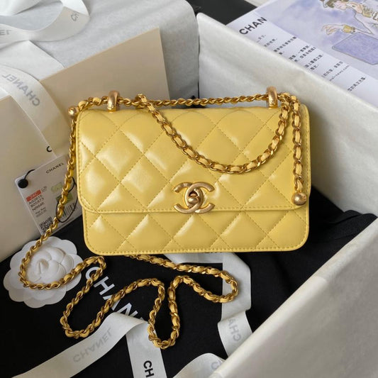 CC MINI 19 FLAP BAG IN YELLOW CORN CALFSKIN GOLD HARDWARE