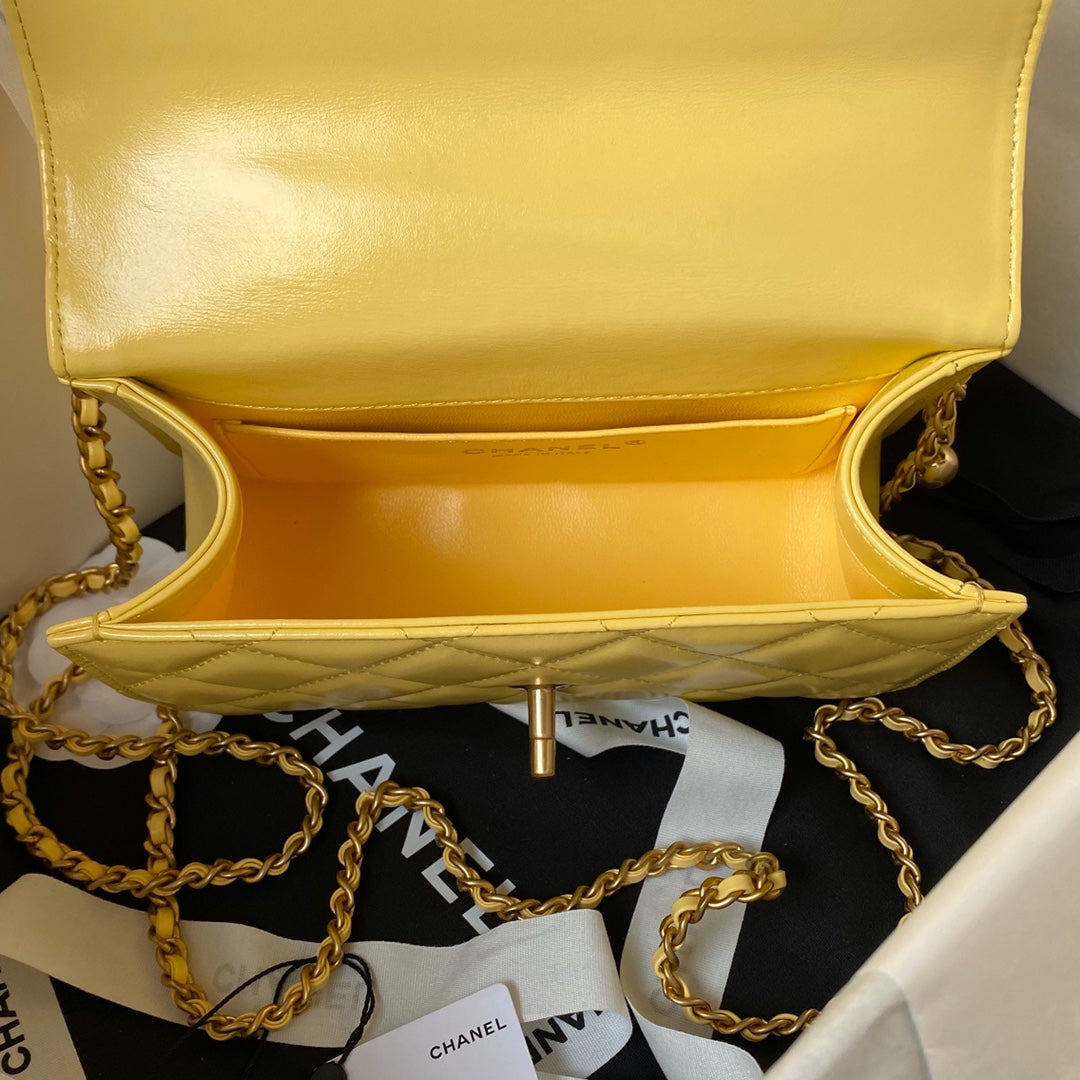 CC MINI 19 FLAP BAG IN YELLOW CORN CALFSKIN GOLD HARDWARE