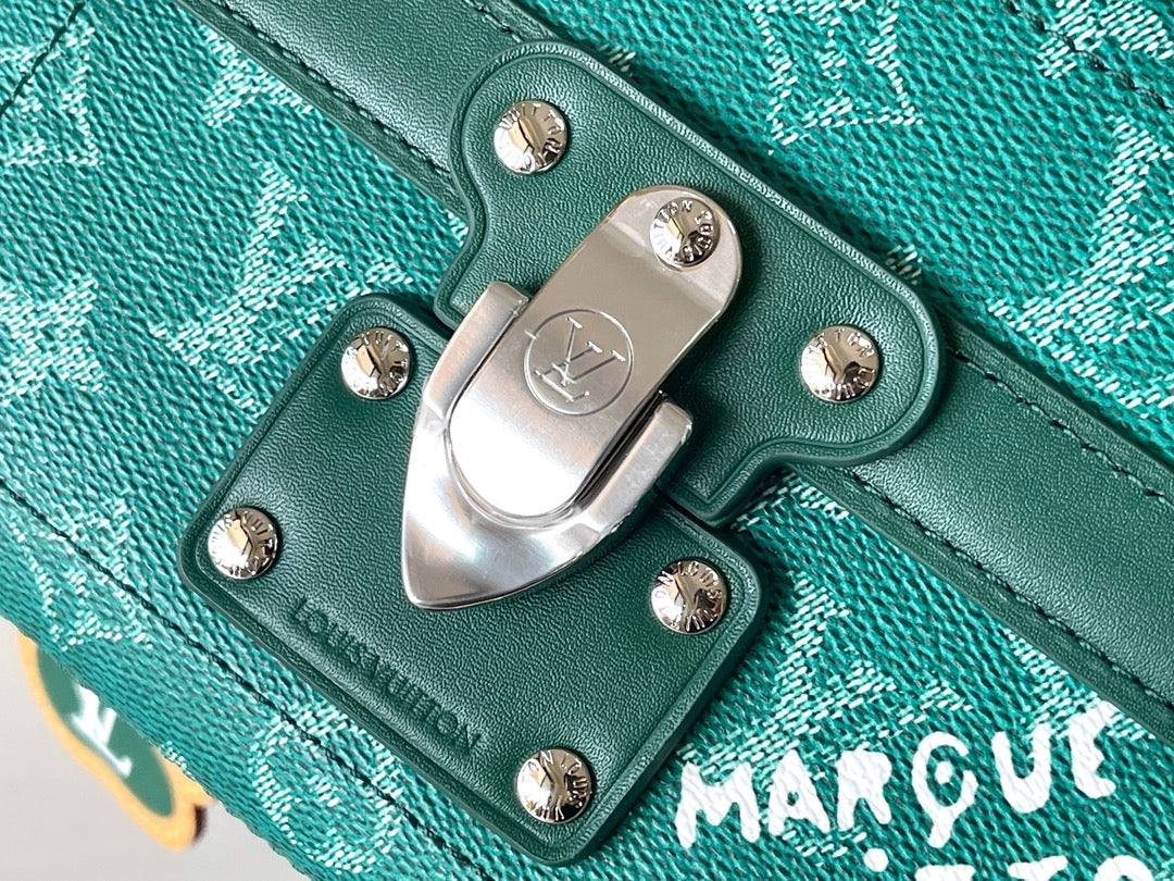 SOUL TRUNK 19 IN GREEN MONOGRAM HERITAGE CANVAS SILVER HARDWARE