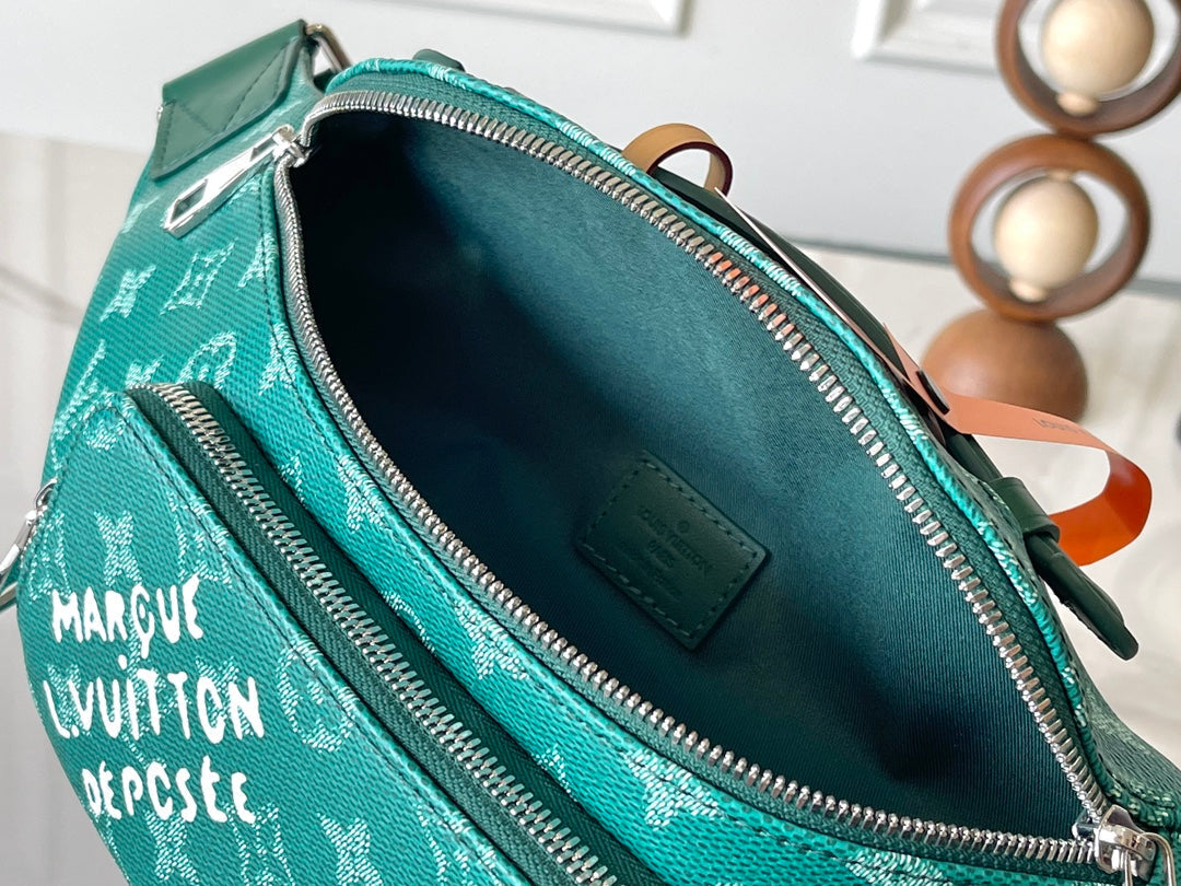 RUSH BUMBAG 30 IN GREEN MONOGRAM HERITAGE CANVAS