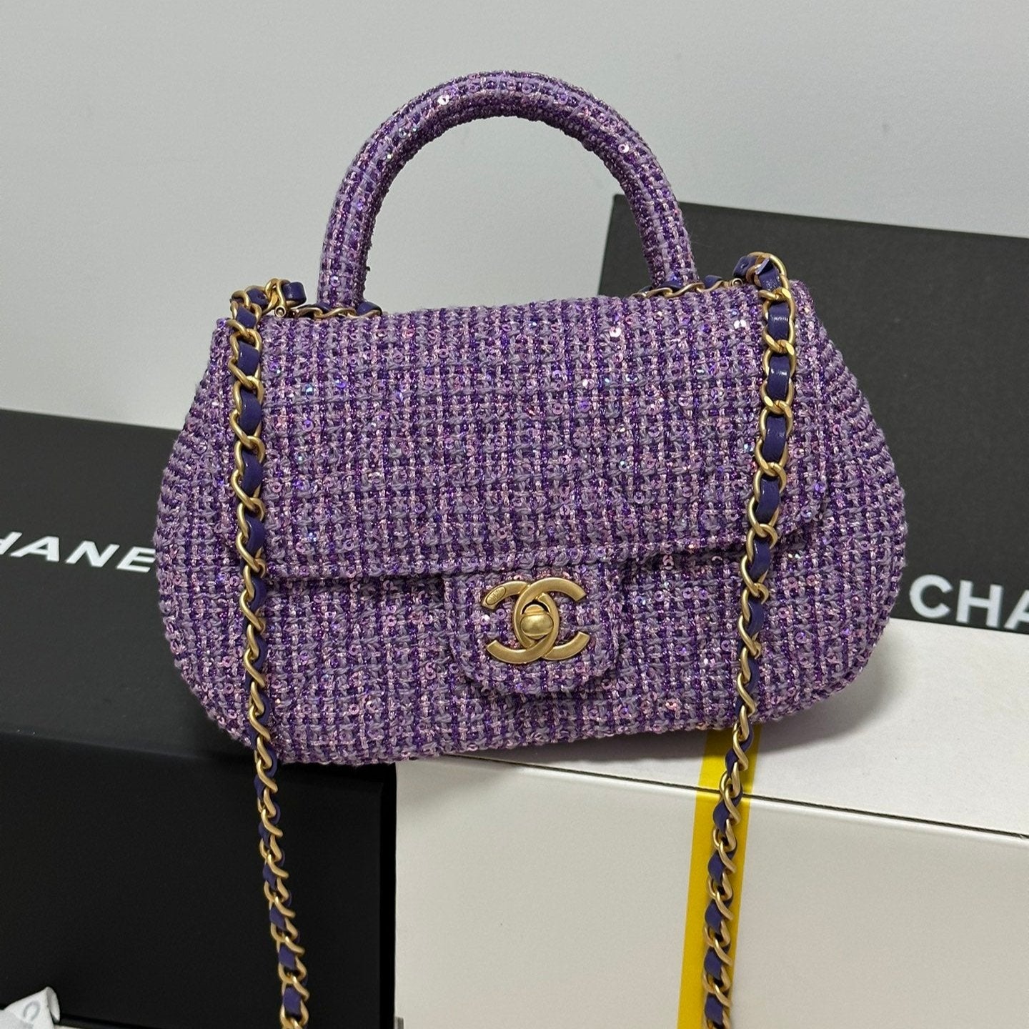 CC MINI 21 FLAP BAG IN VIOLET PURPLE WOOL TWEED